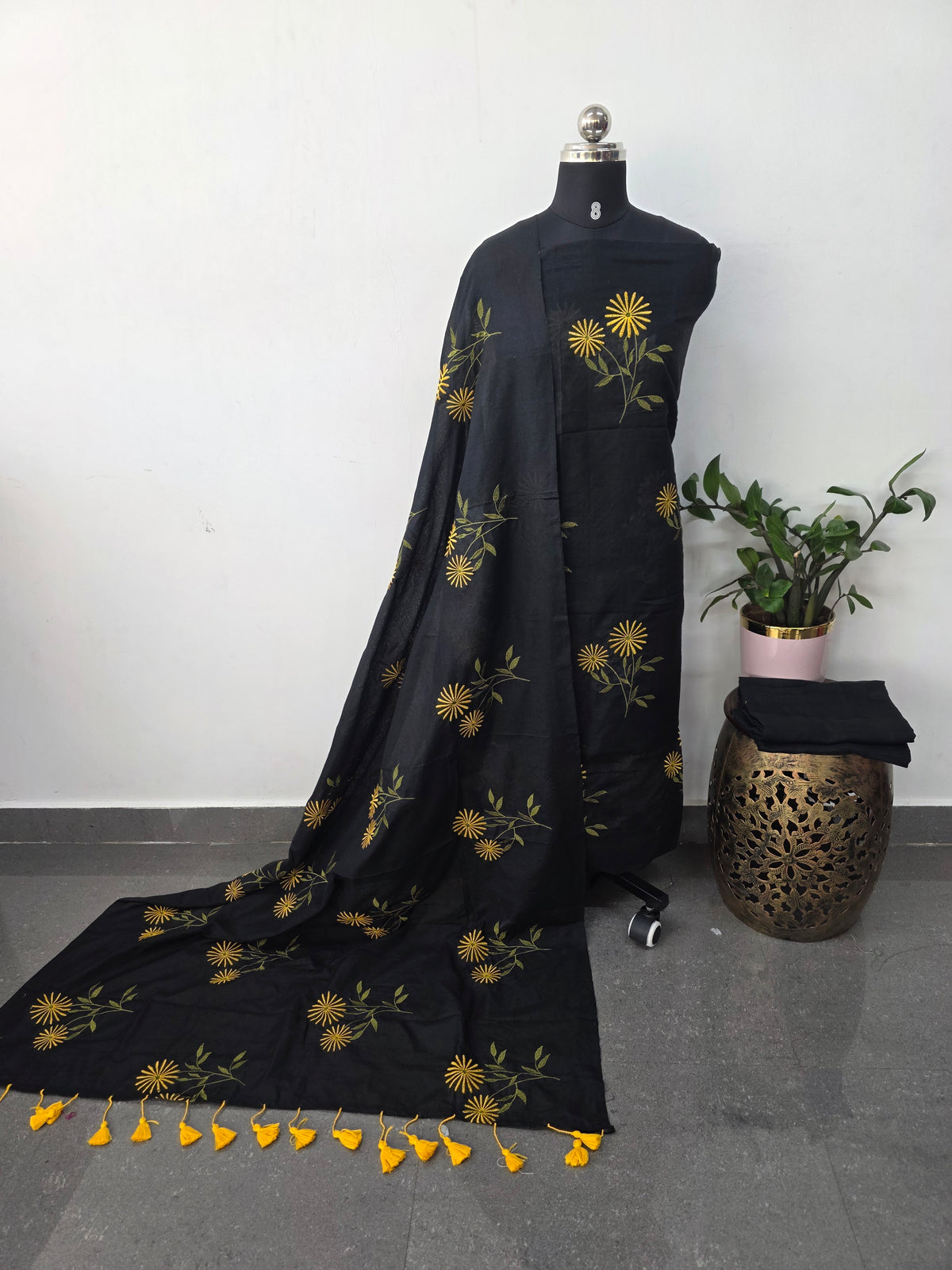 Embroidery Khadi cotton salwar(black) -JMM514