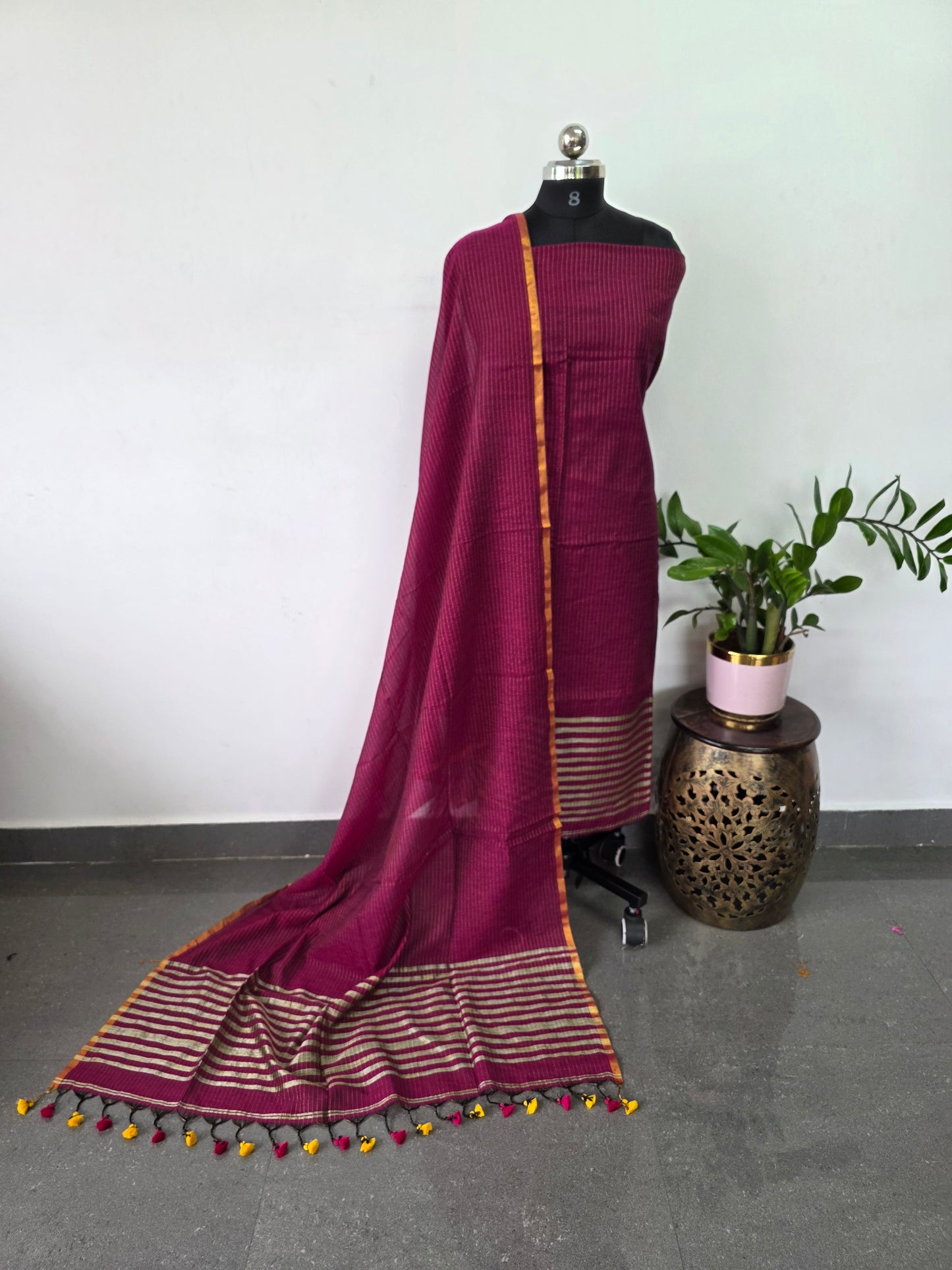 Premium mul khadi zari lines salwar set - MUL290