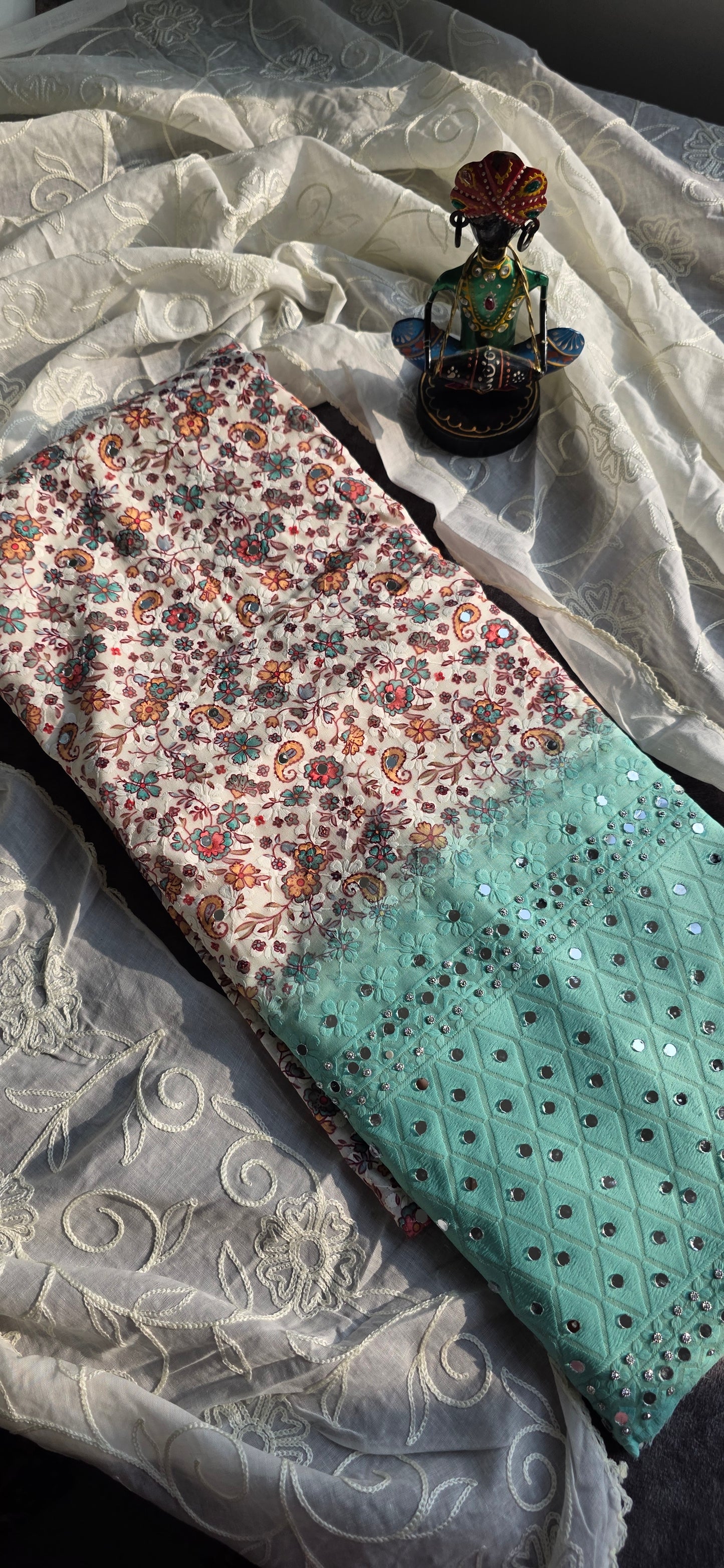 Fancy chikankari cotton set with mirror work- CF4