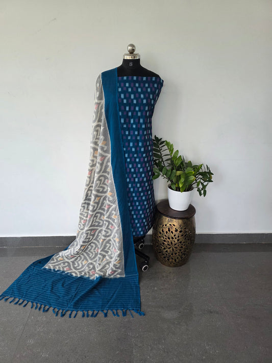 mercerised ikkat cotton top with double ikkat cotton shawl - MI9