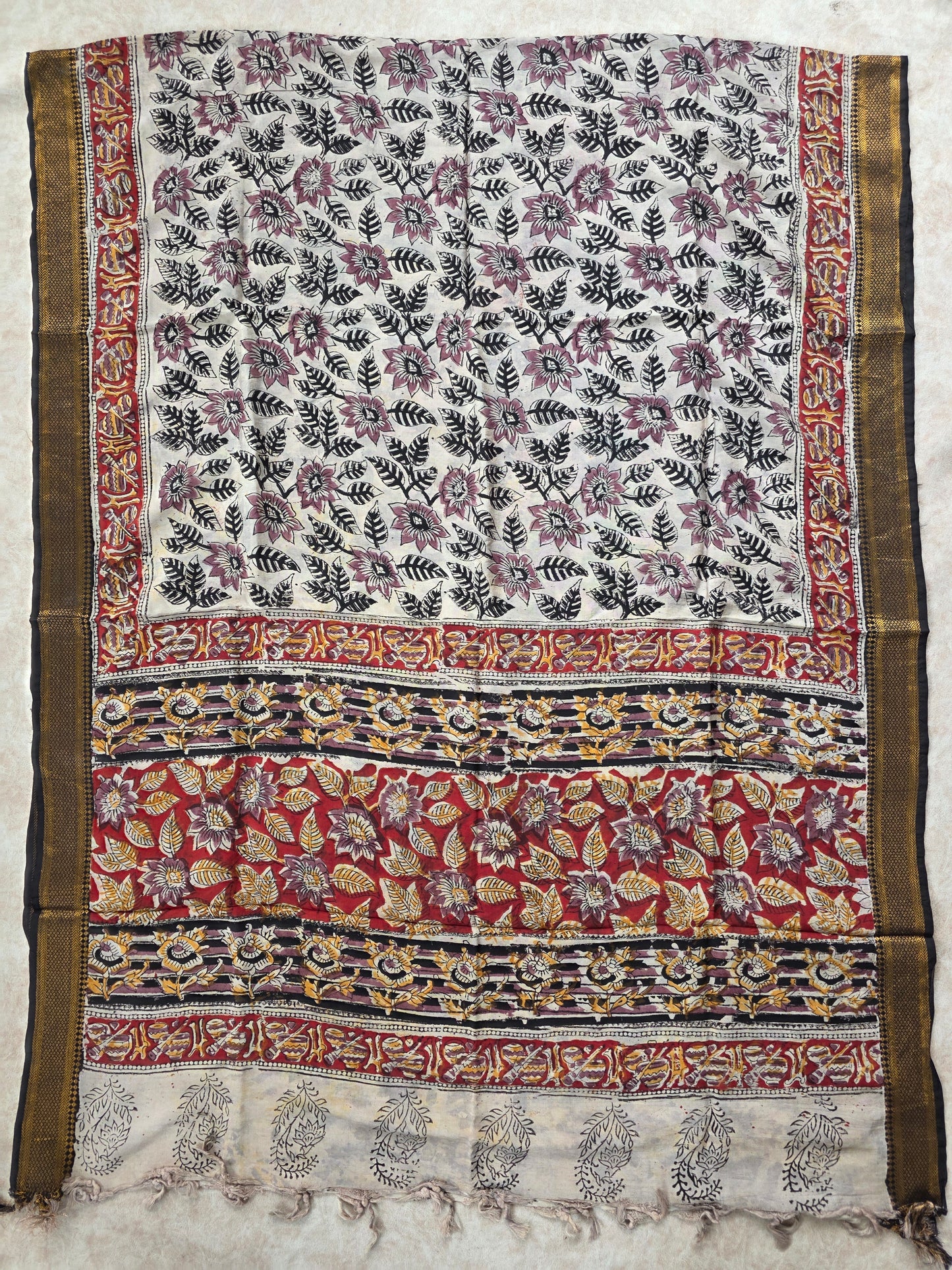 Pure chennuri handblock silk kalamkari with nizam border Dupatta - 7