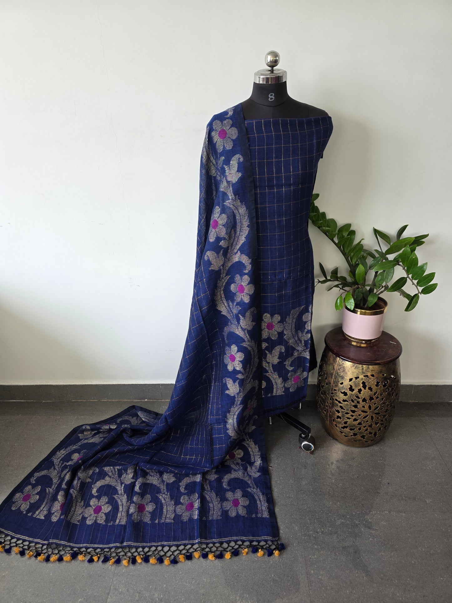 Premium checked handloom linen jamdhani set - JMM190