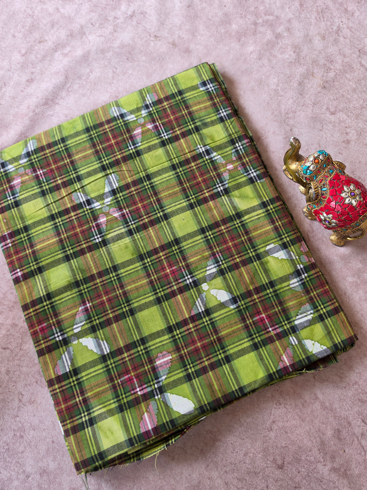 Handcrafted batik checked cotton running material -HB86