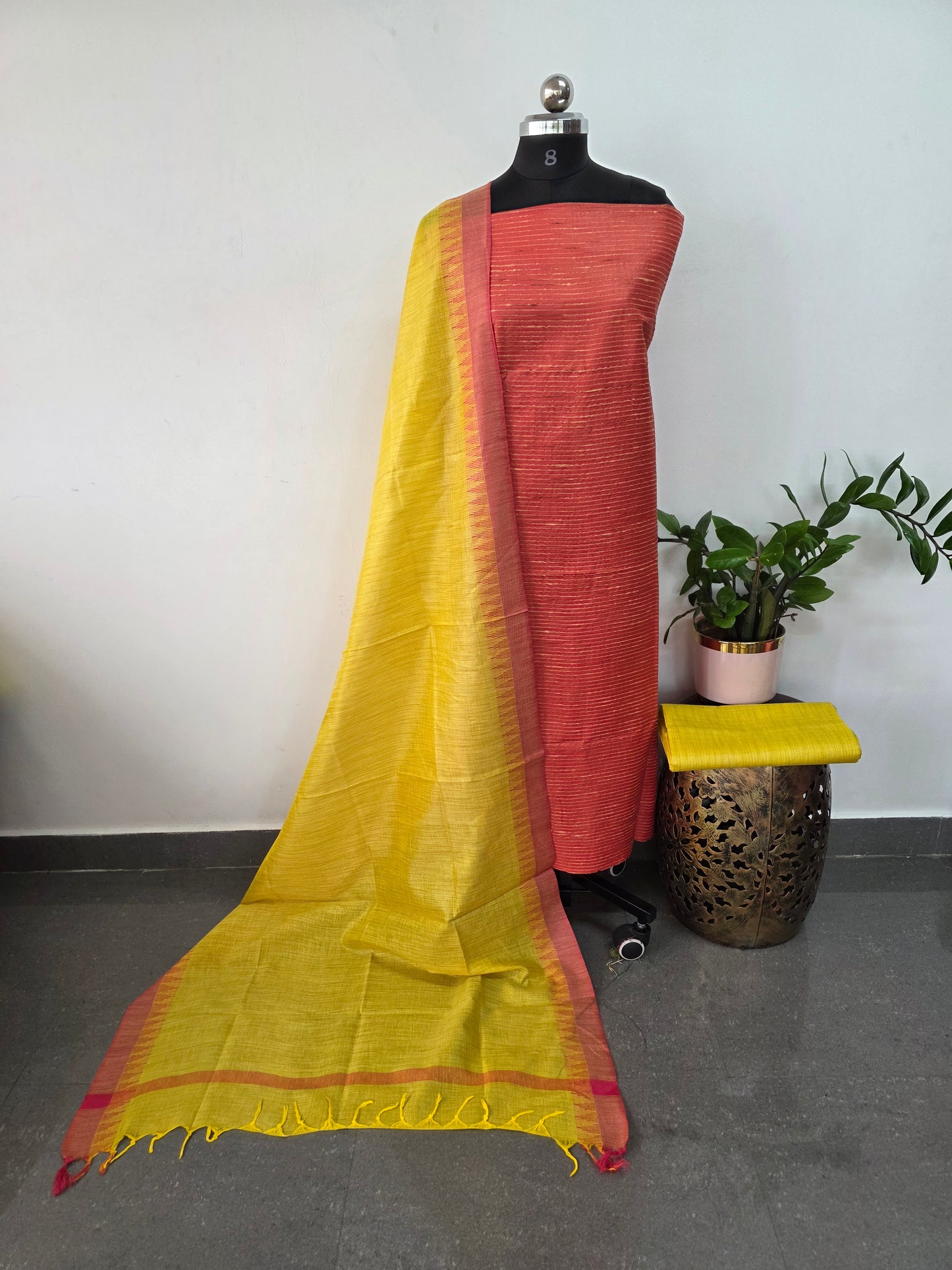 Bhagalpuri khadi cotton with temple border shawl - BA423