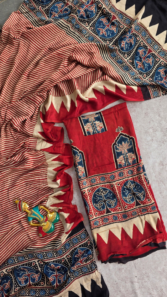 Handcrafted ajrakh modal silk set - HZ13