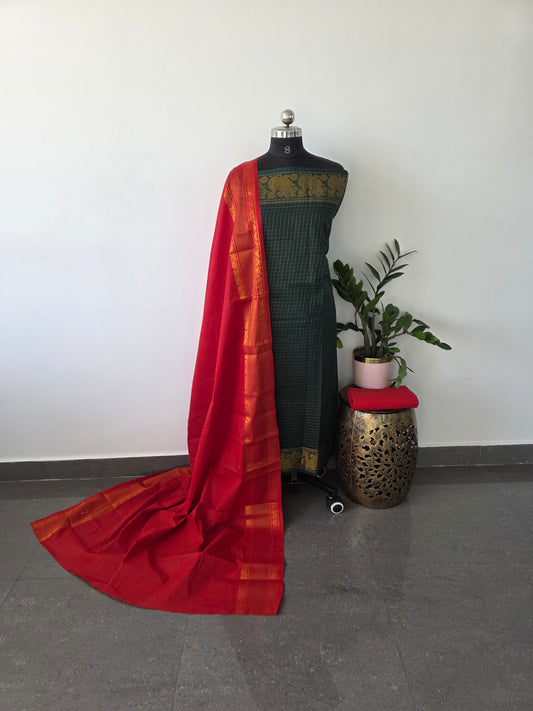 Madurai sungudi zari kattam salwar set - dark green