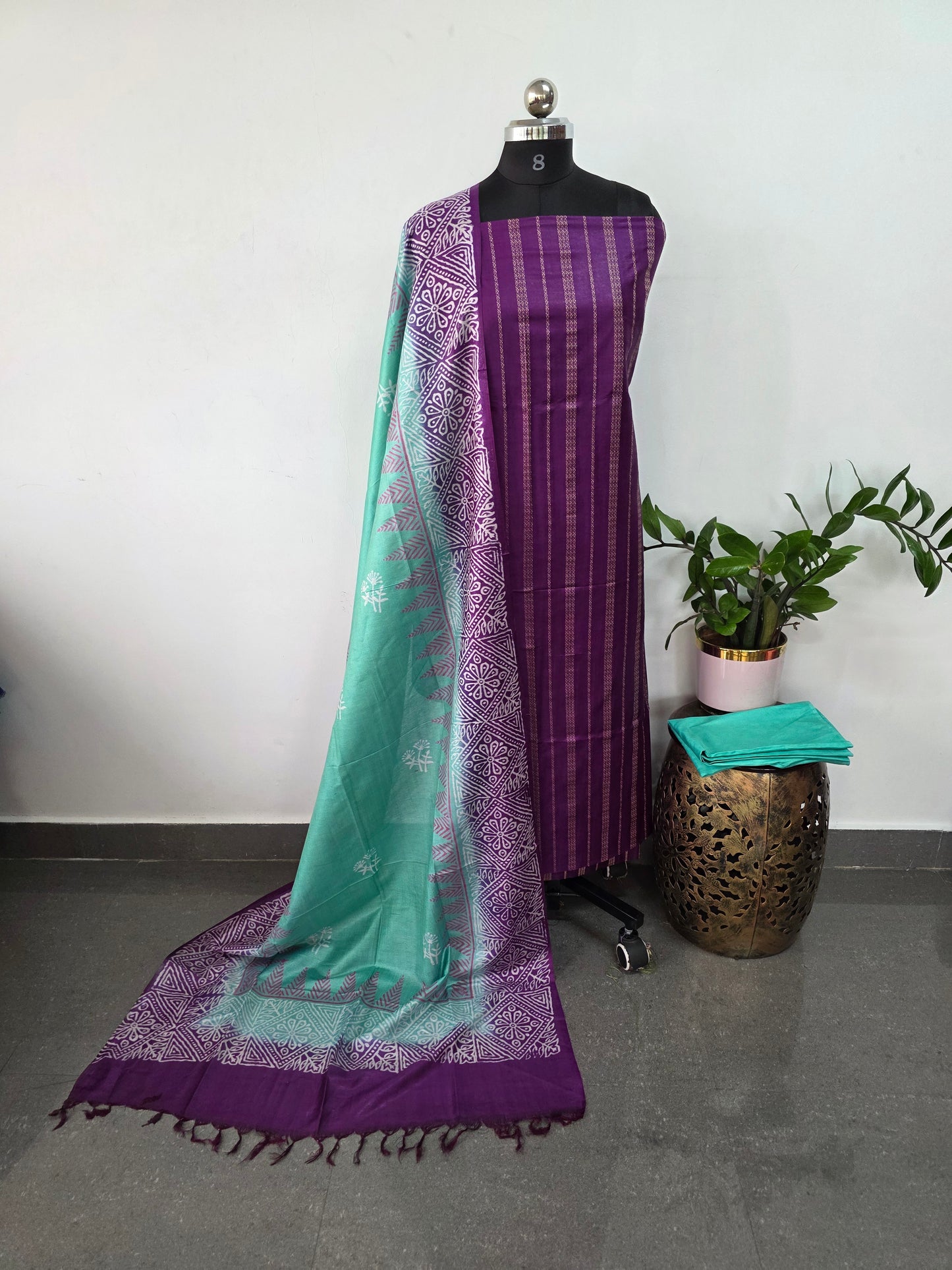 Bhagalpuri katan weaving suit with discharge print duppatta - BA419