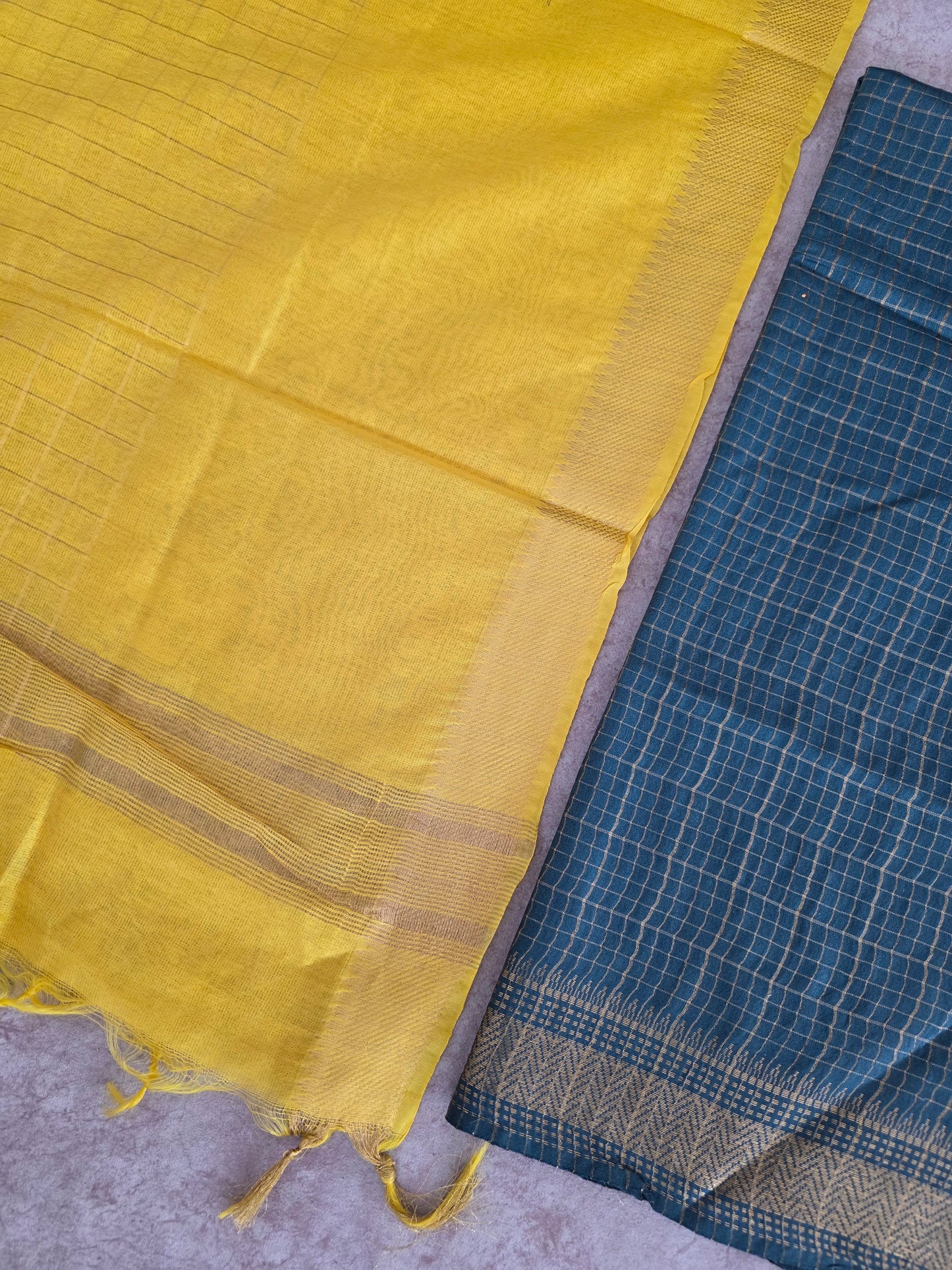 Checked Bhagalpuri fusion mangalagiri silk set - BA529