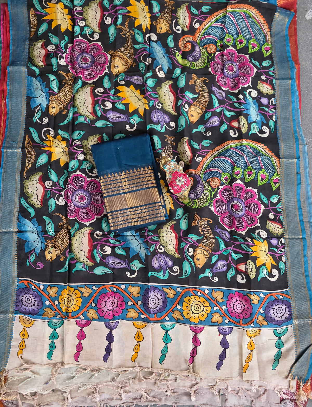 Handloom mangalagiri pattu with penkalamkari duppatta -MP17