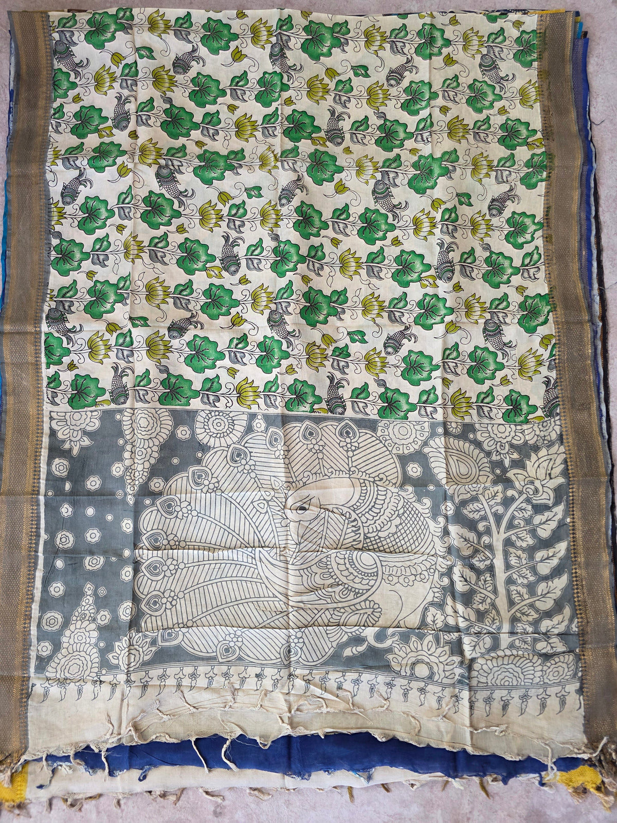 Handcrafted chennuri silk kalamkari duppatta -AK595