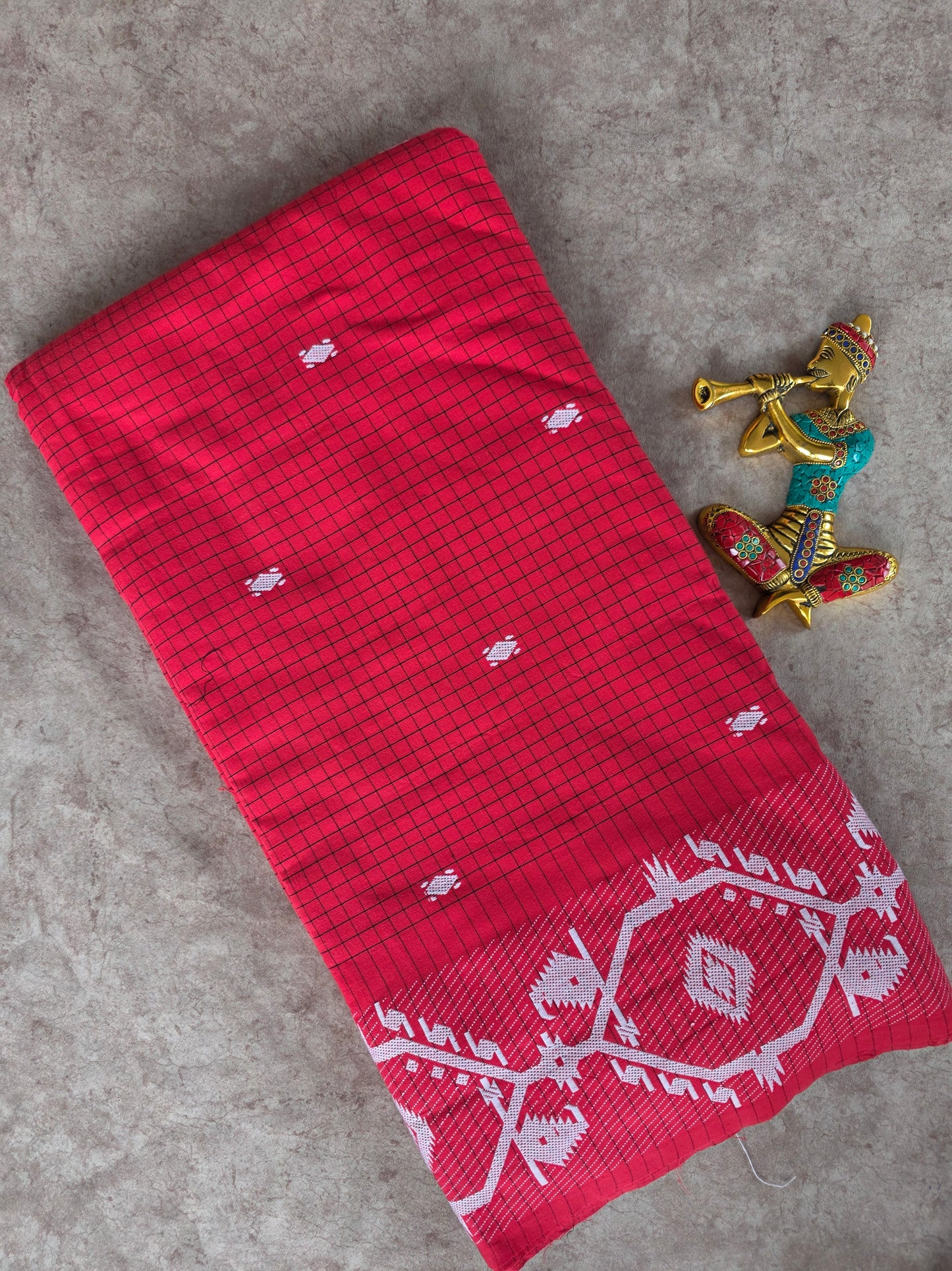 Prewashed Jamdhani Checked Pure handloom cotton running material (0.5 mtrs) - HRM197
