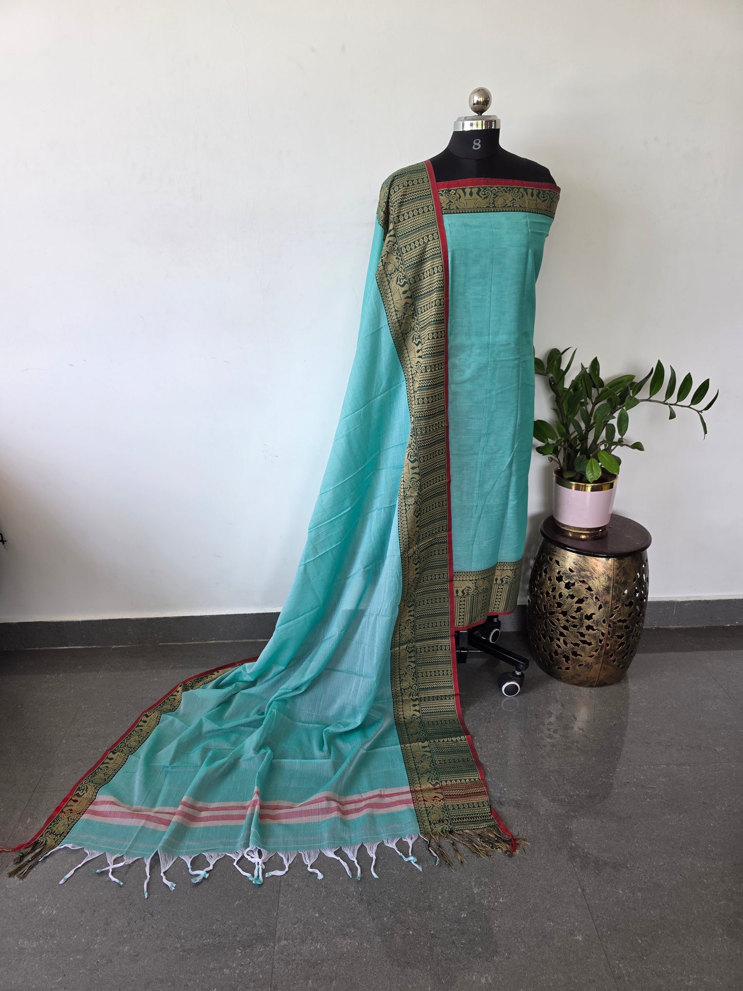 Mercerised narayanapet salwar set with elephant border (4.5 meters)- NA362