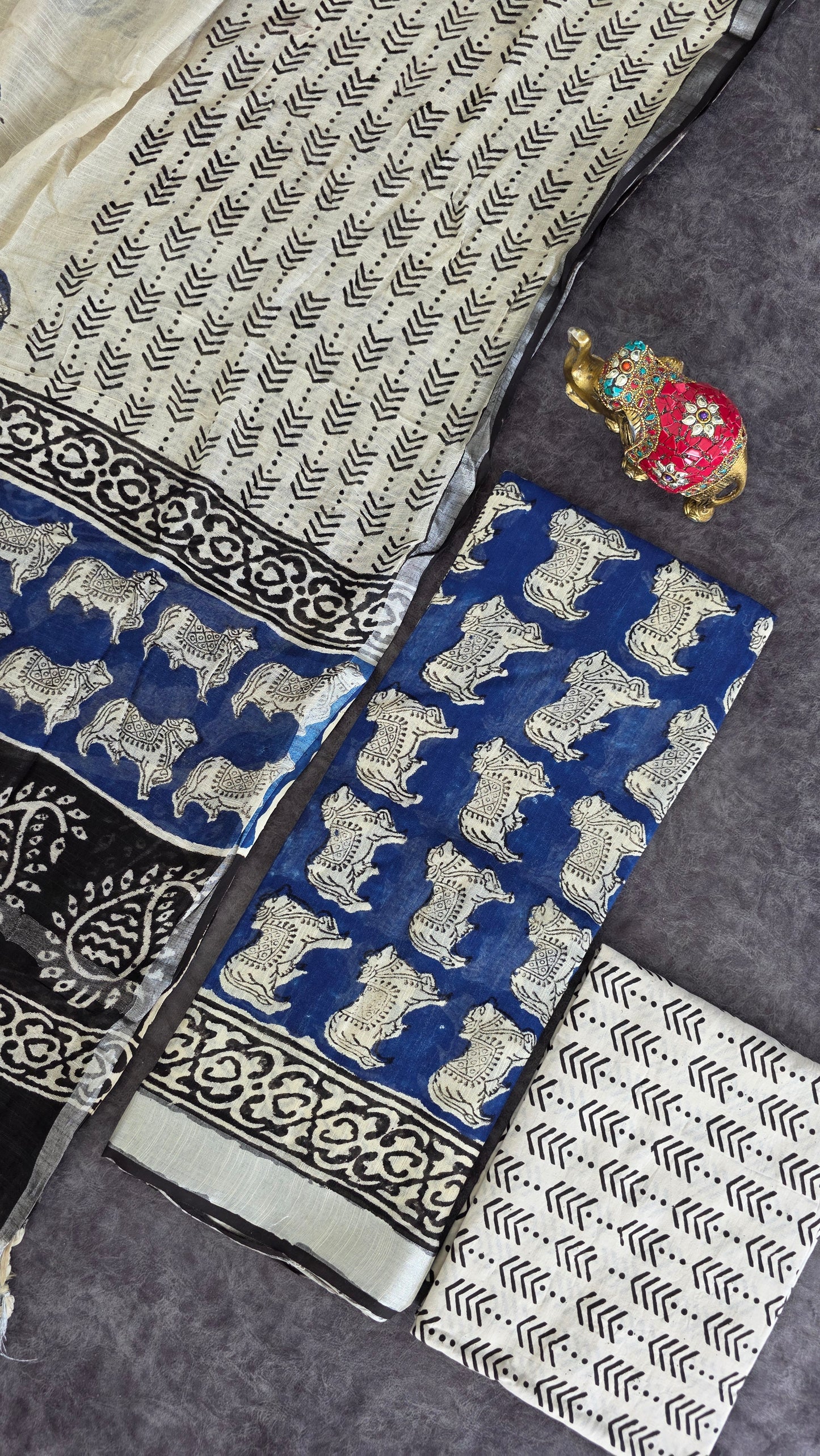Handblock jaipuri linen cotton set -JA908