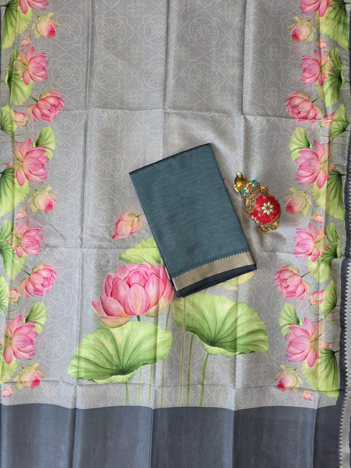 Handloom Mangalagiri silk top with digital mangalagiri silk shawl -RV214