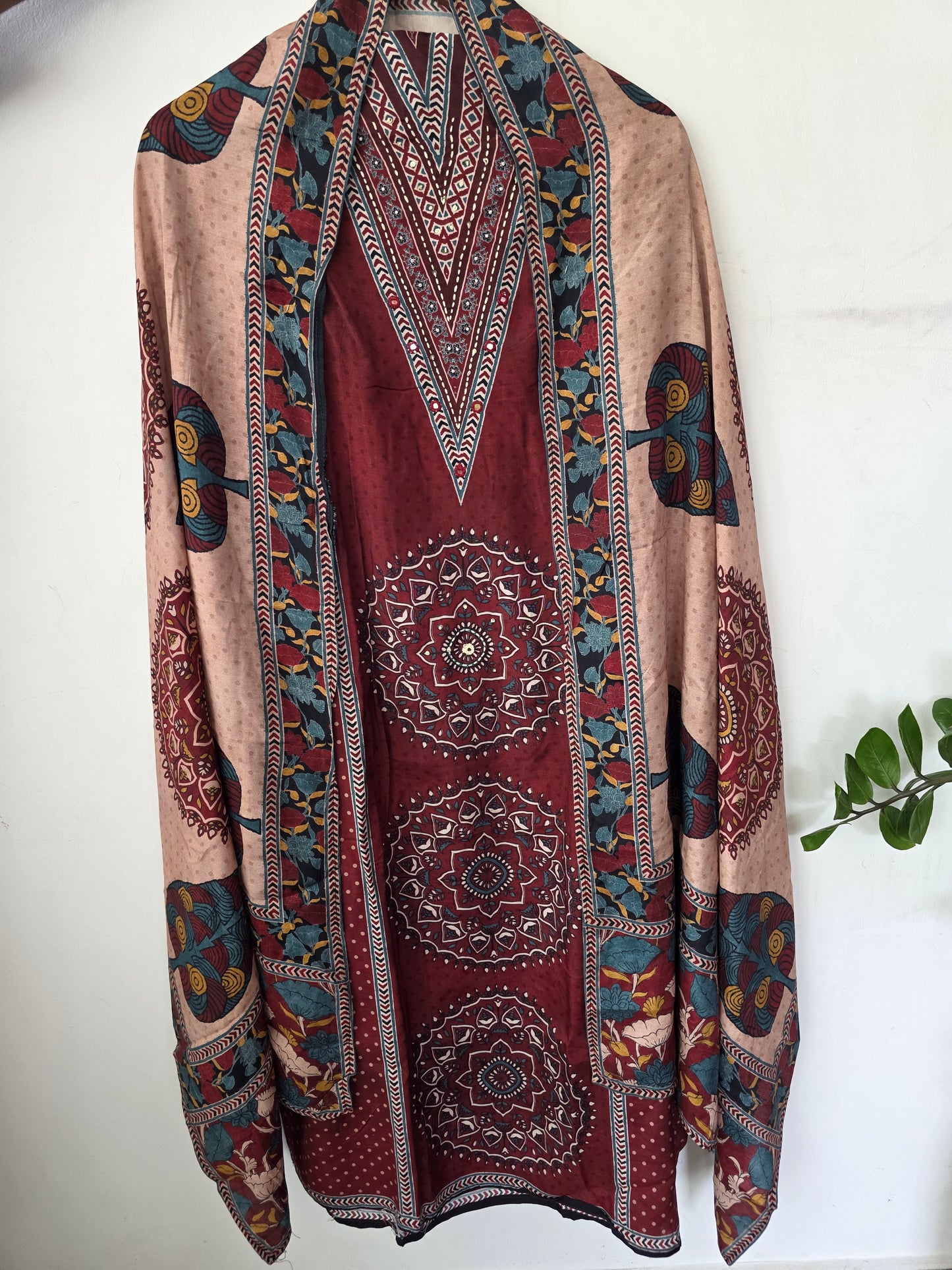 Ajrakh inspired Muslin silk set-VM46