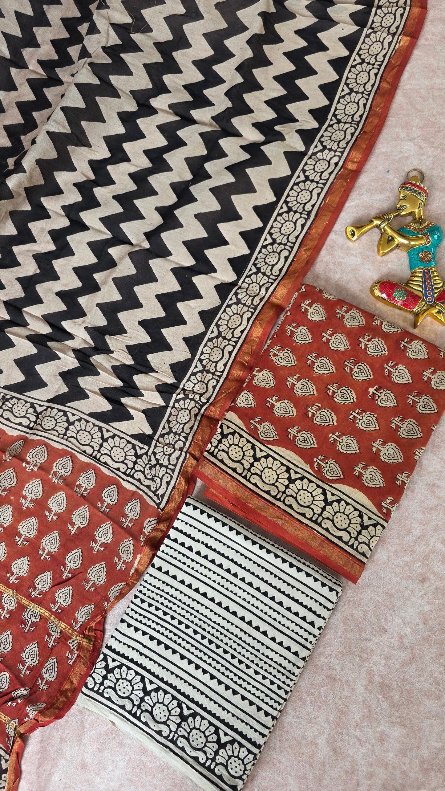 Handblock Jaipuri chanderi silk set - JA754