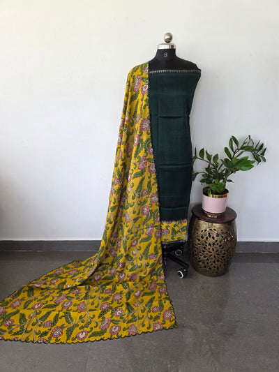 Handloom fusion mangalagiri kalamkari gap border silk salwar set - AK273