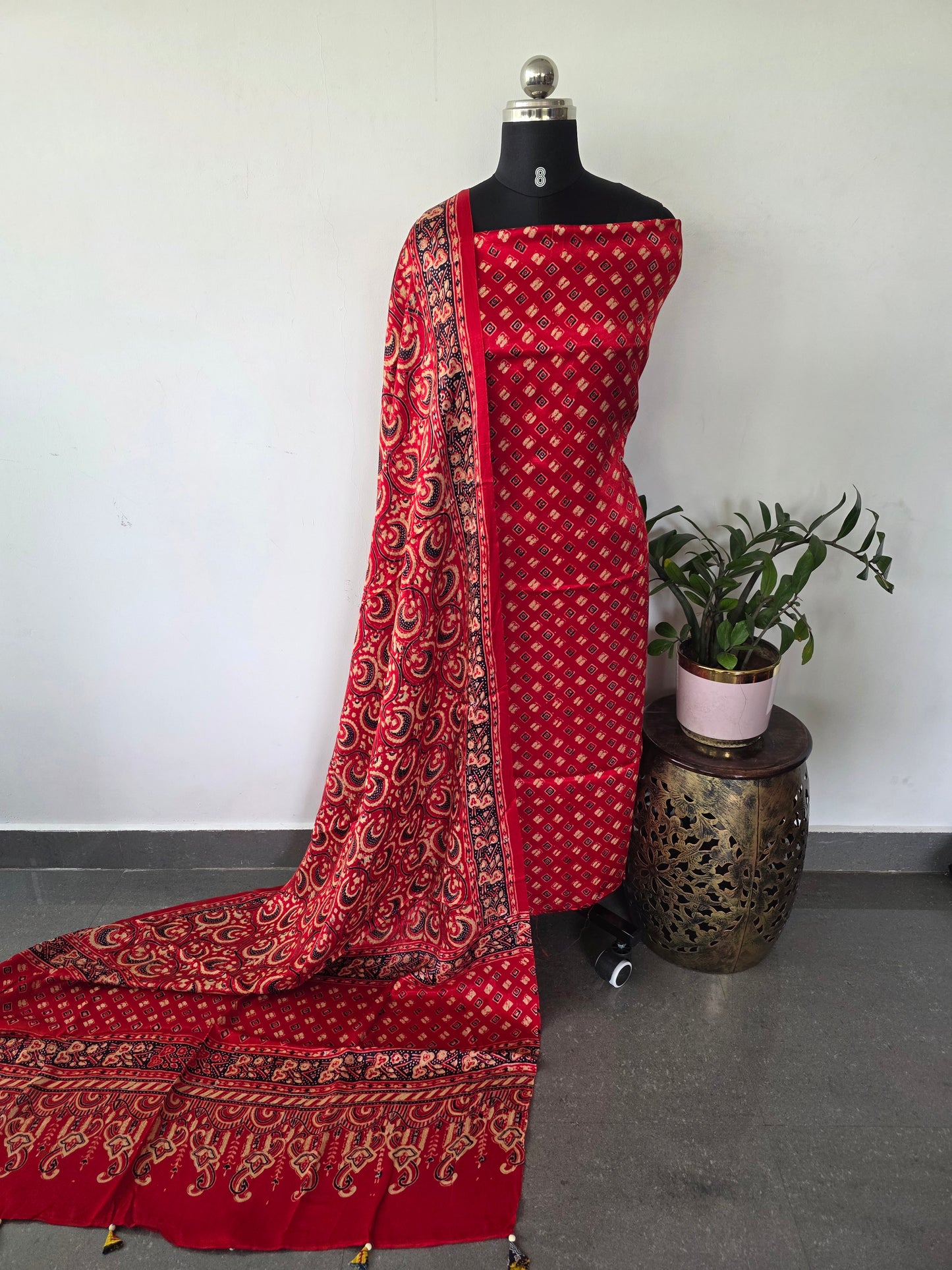 Handcrafted ajrakh modal silk set - HZ278