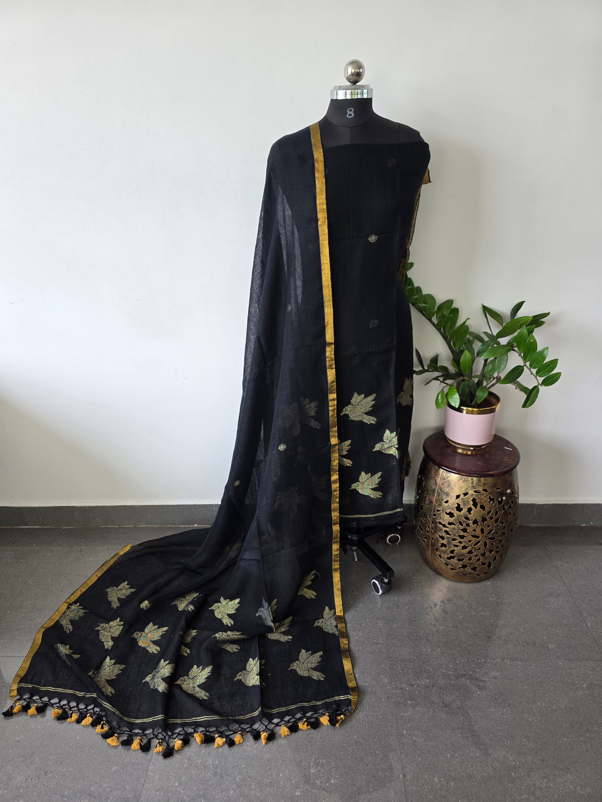 Premium handloom linen jamdhani set - JMM177
