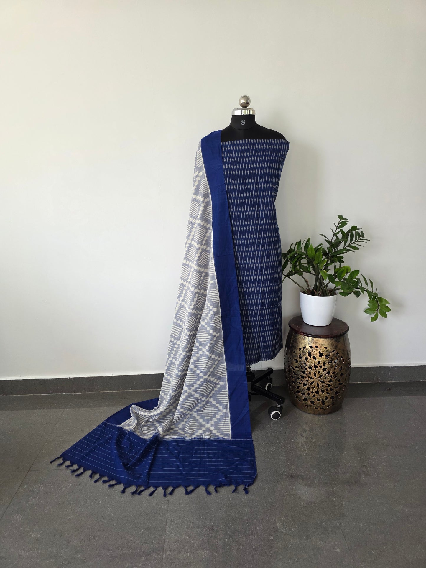 Mercerised ikkat cotton top with double ikkat shawl - DA38