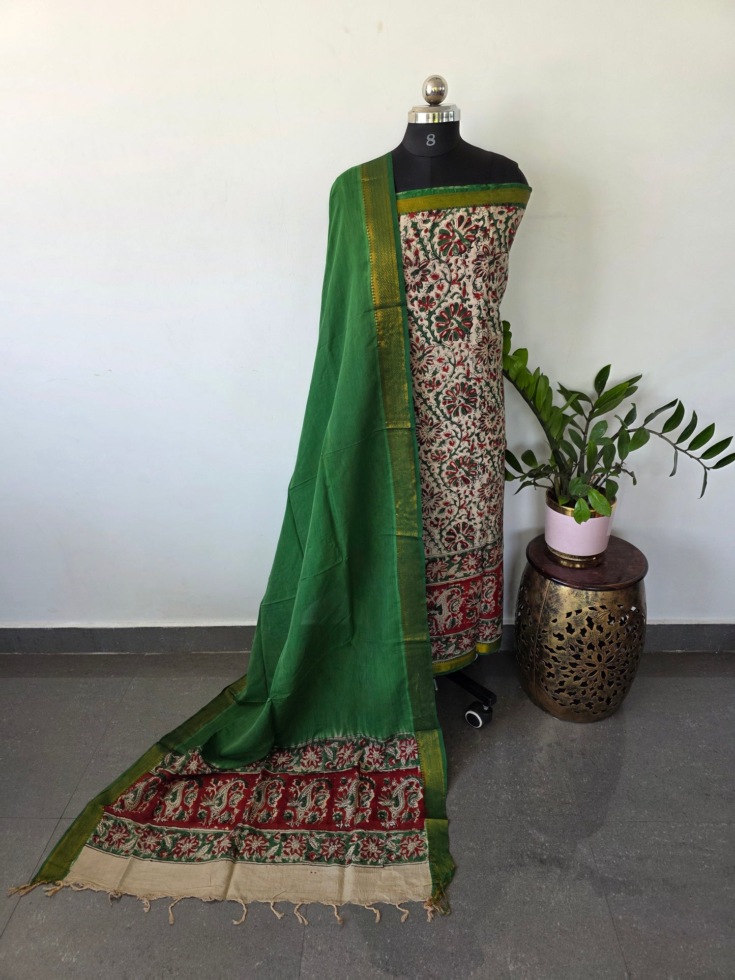 Chennuri Handblock kalamkari silk set - HBK4