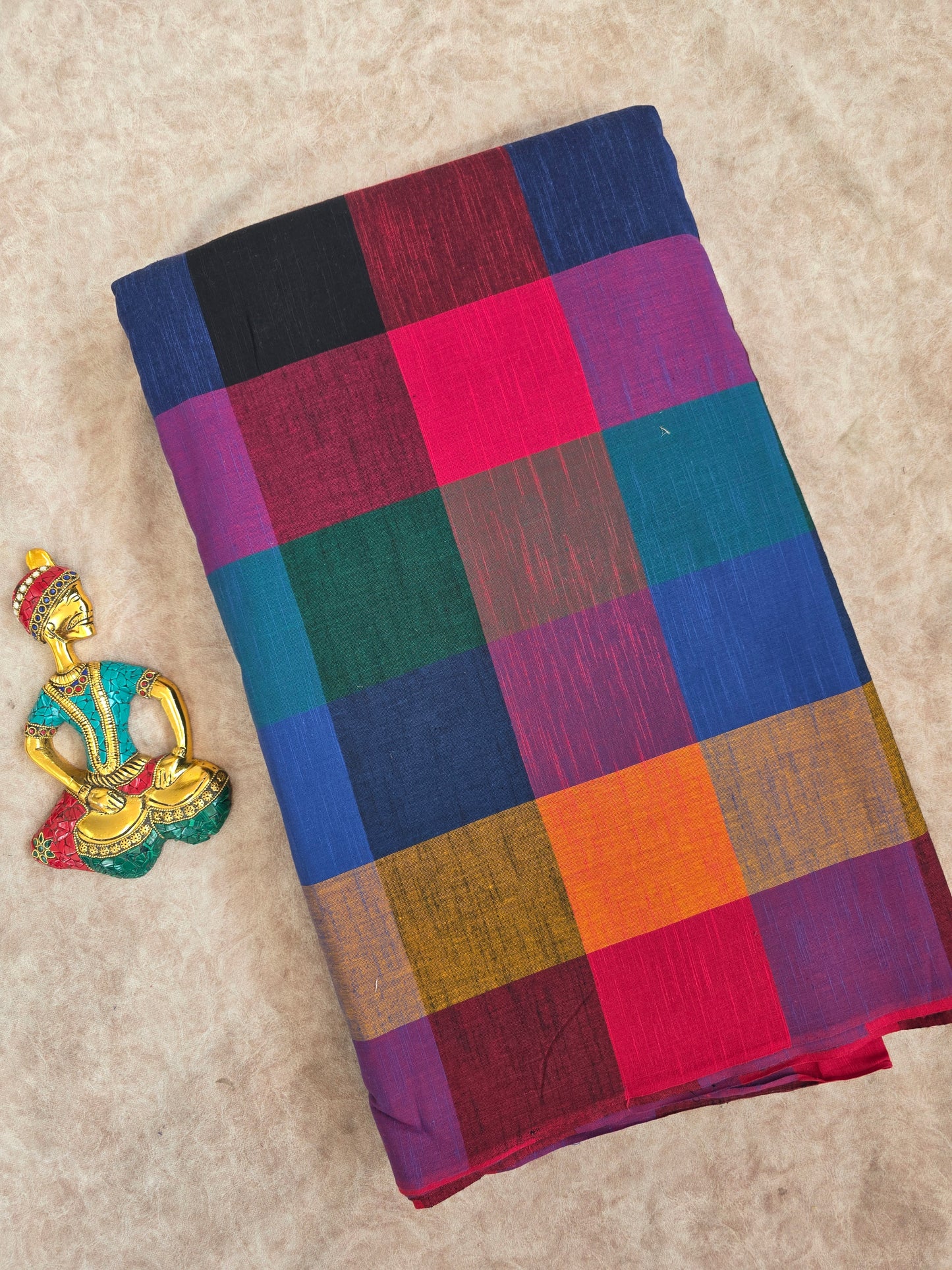 Madras kattam prewashed textured running material (4 inches*4 inches) - MD52