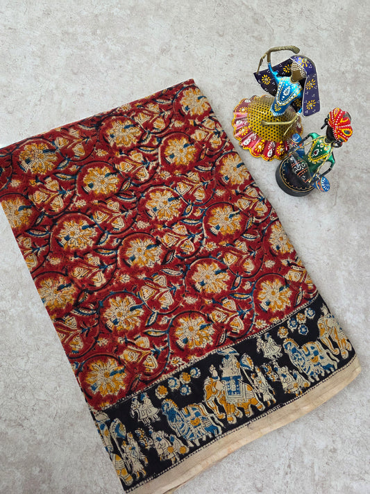 Handblock pure kalamkari cotton saree  - HS13