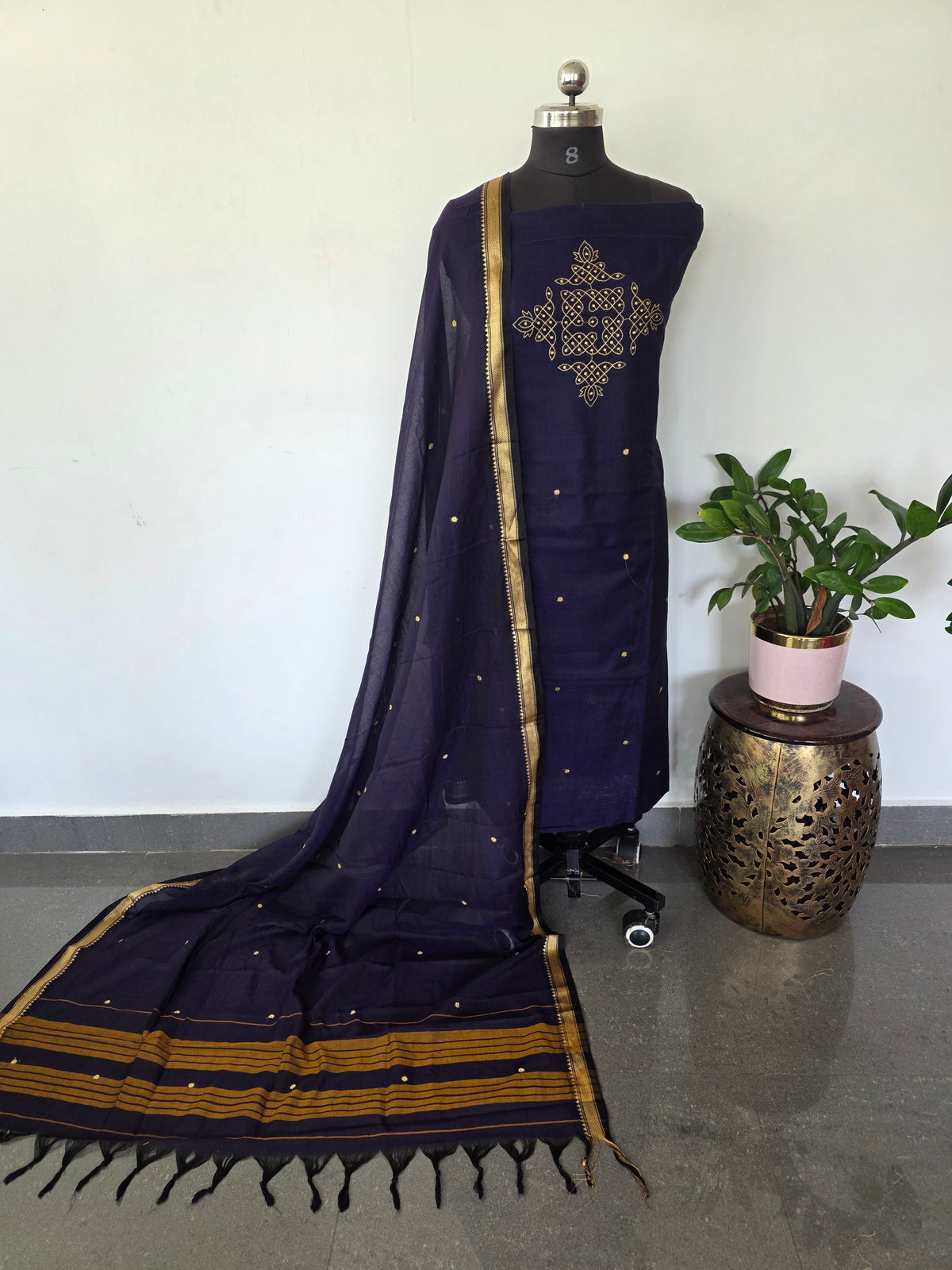 Kolam Embroidery Narayanapet salwar (4.5 mtrs)(voilet) -Na480