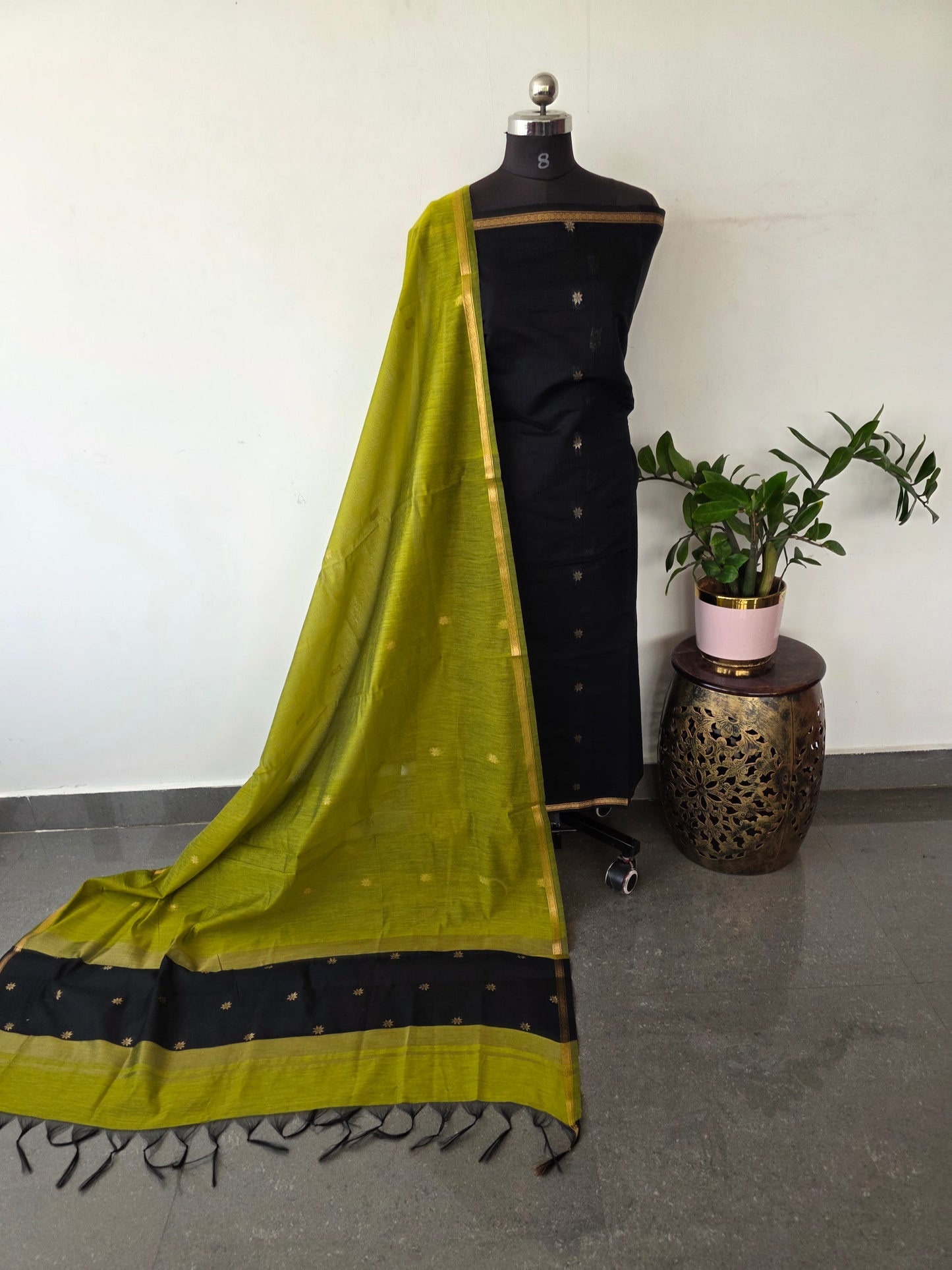 Semi Maheshwari silk salwar set (Black) - SM122