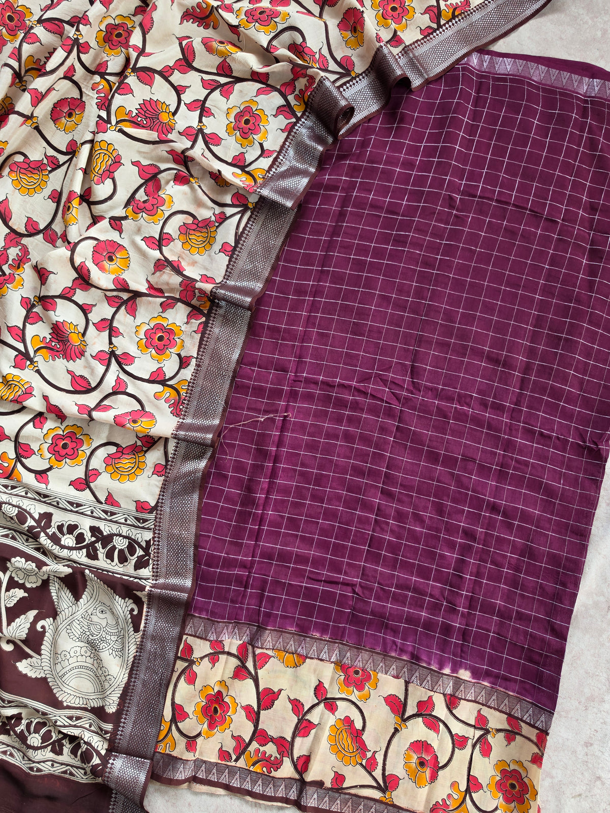 Gap border Checked chennuri kalamkari silk set-AK632