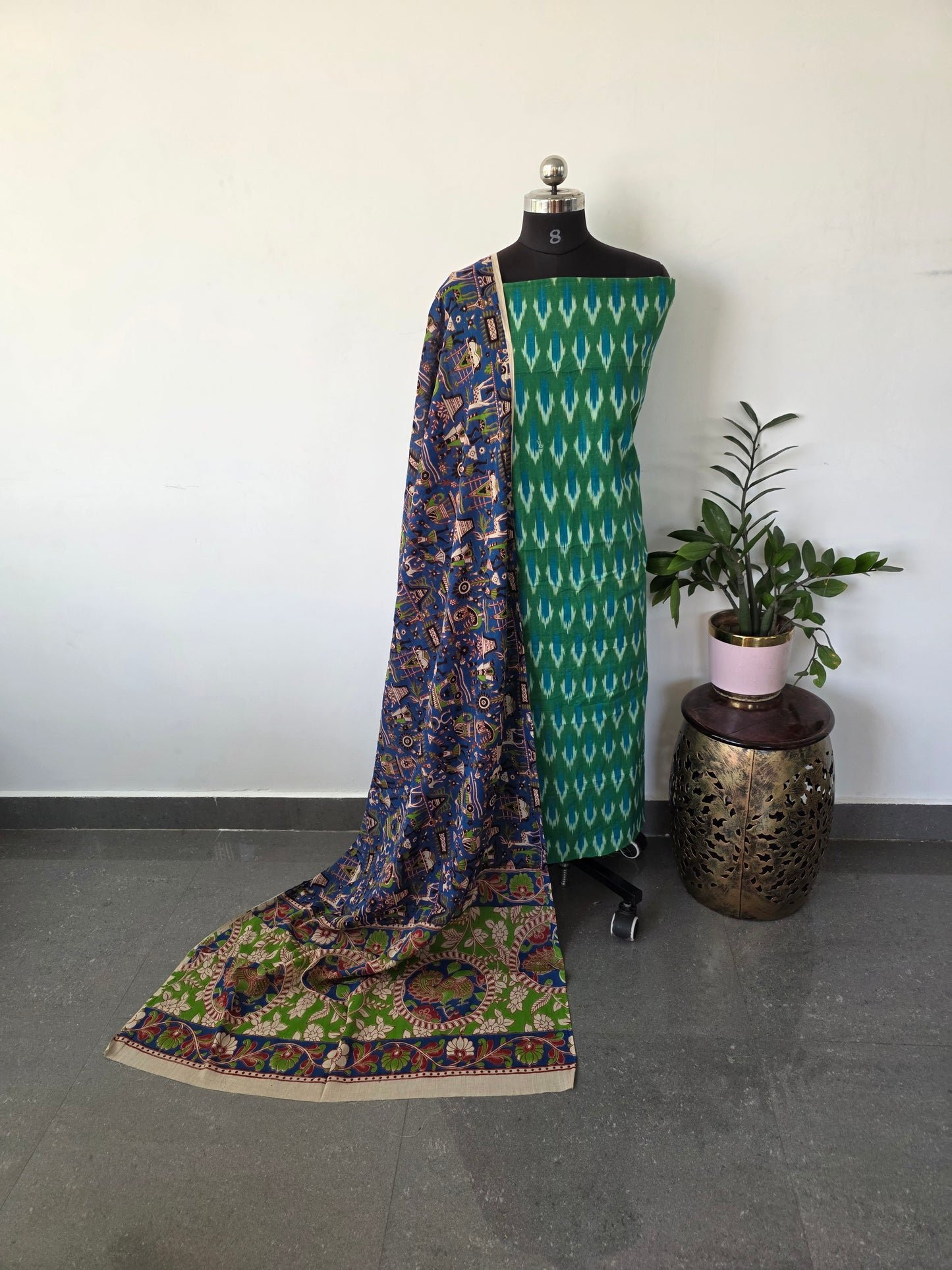 Pochampally ikkat cotton with kalamkari cotton shawl - PK8