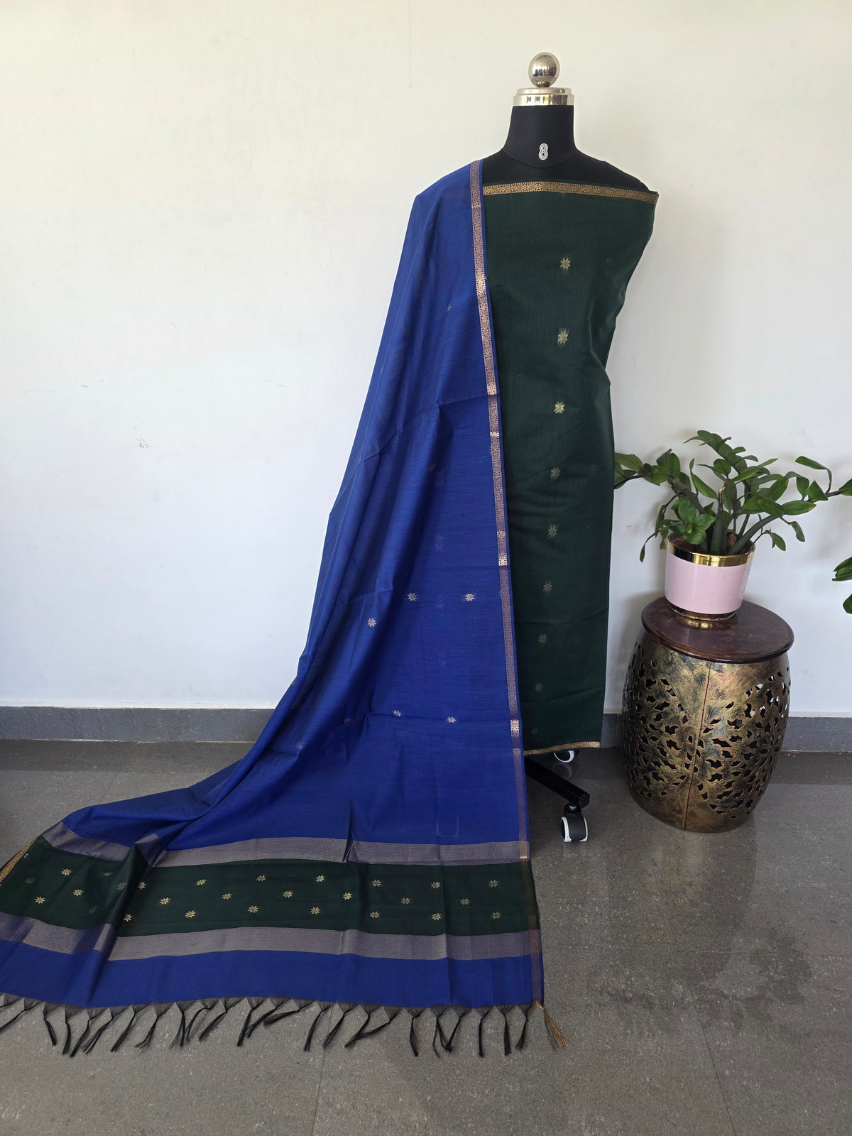 Semi Maheshwari silk salwar set (Green)-SM291