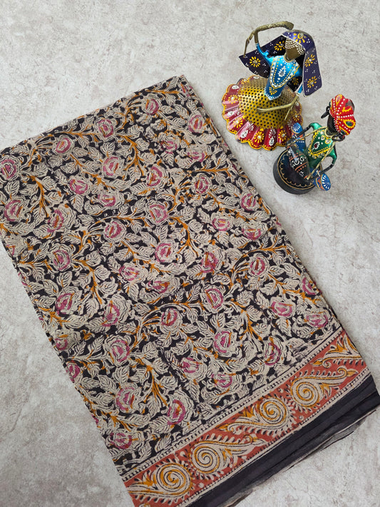 Handblock pure kalamkari cotton saree  - HS14