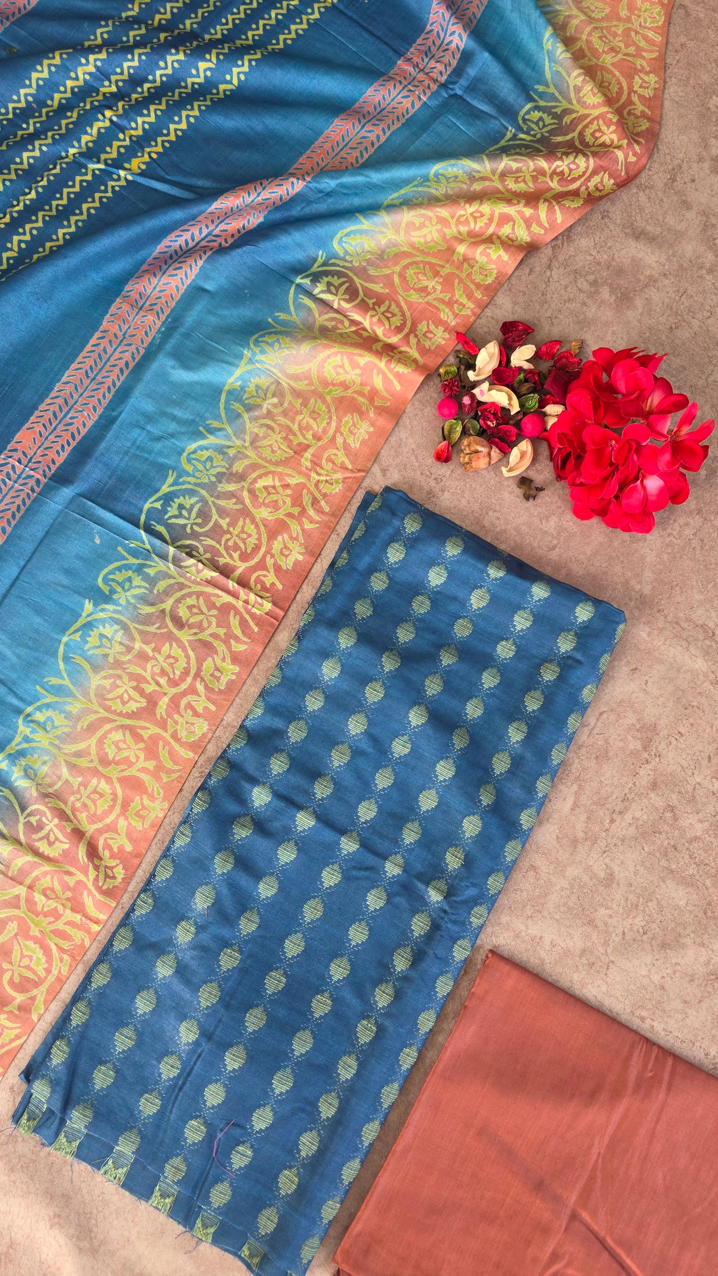 Bhagalpuri Katan discharge print silk set - DB6