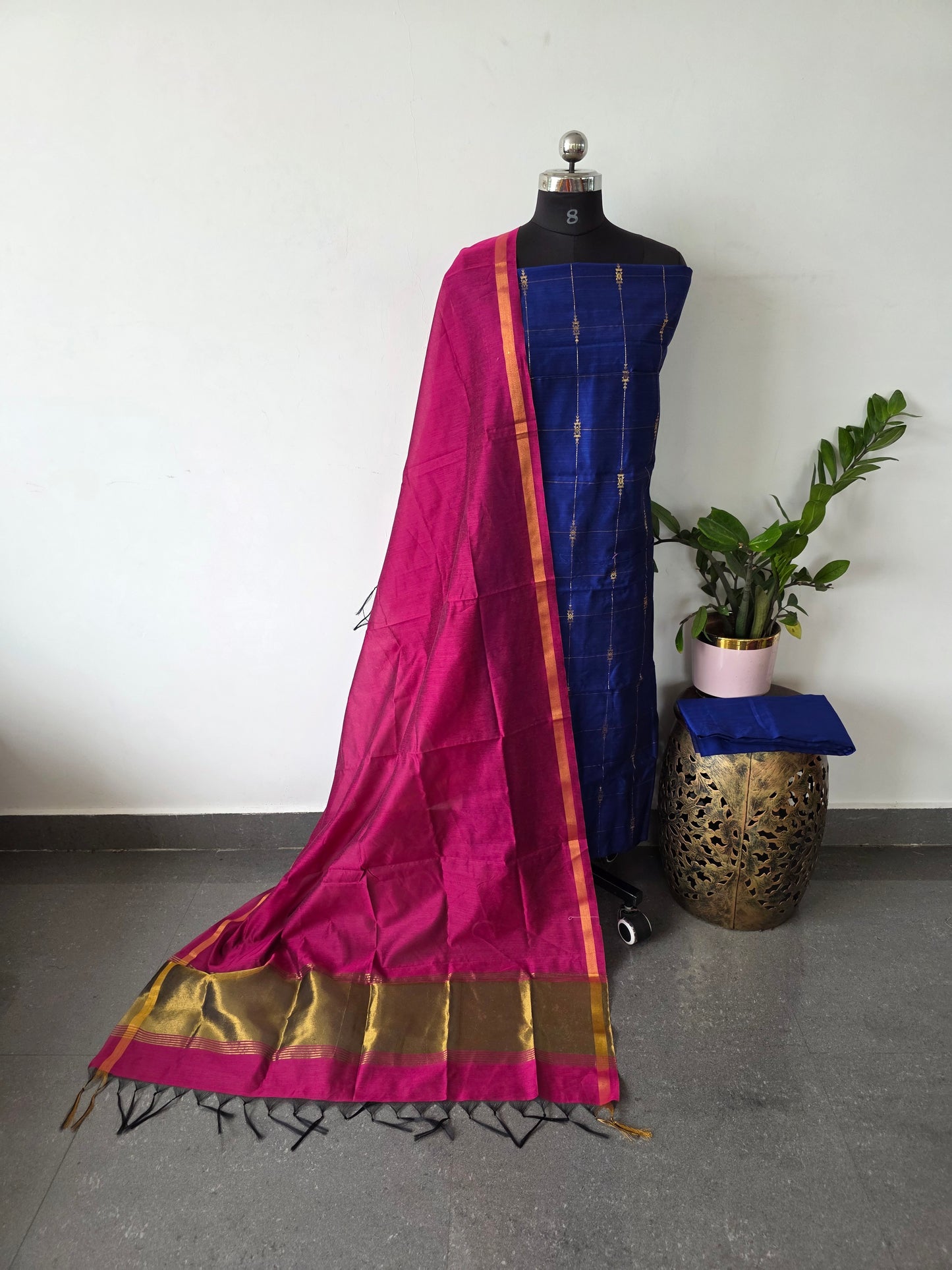 Checked semi raw silk set - RW32