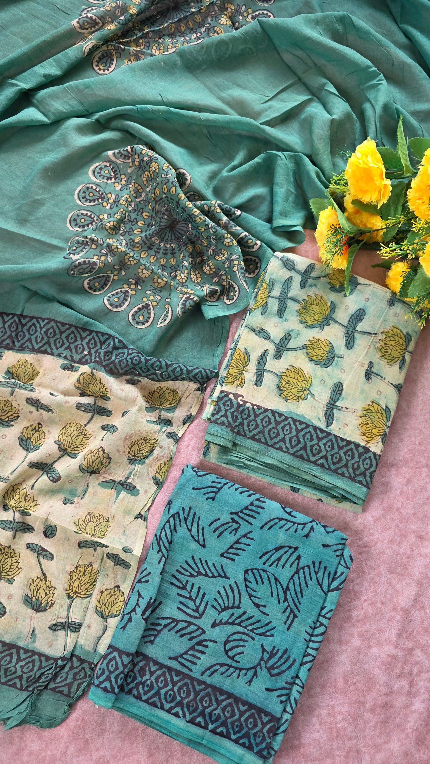 Nashpal Ajrakh Handblock Jaipuri pure cotton set - JA842