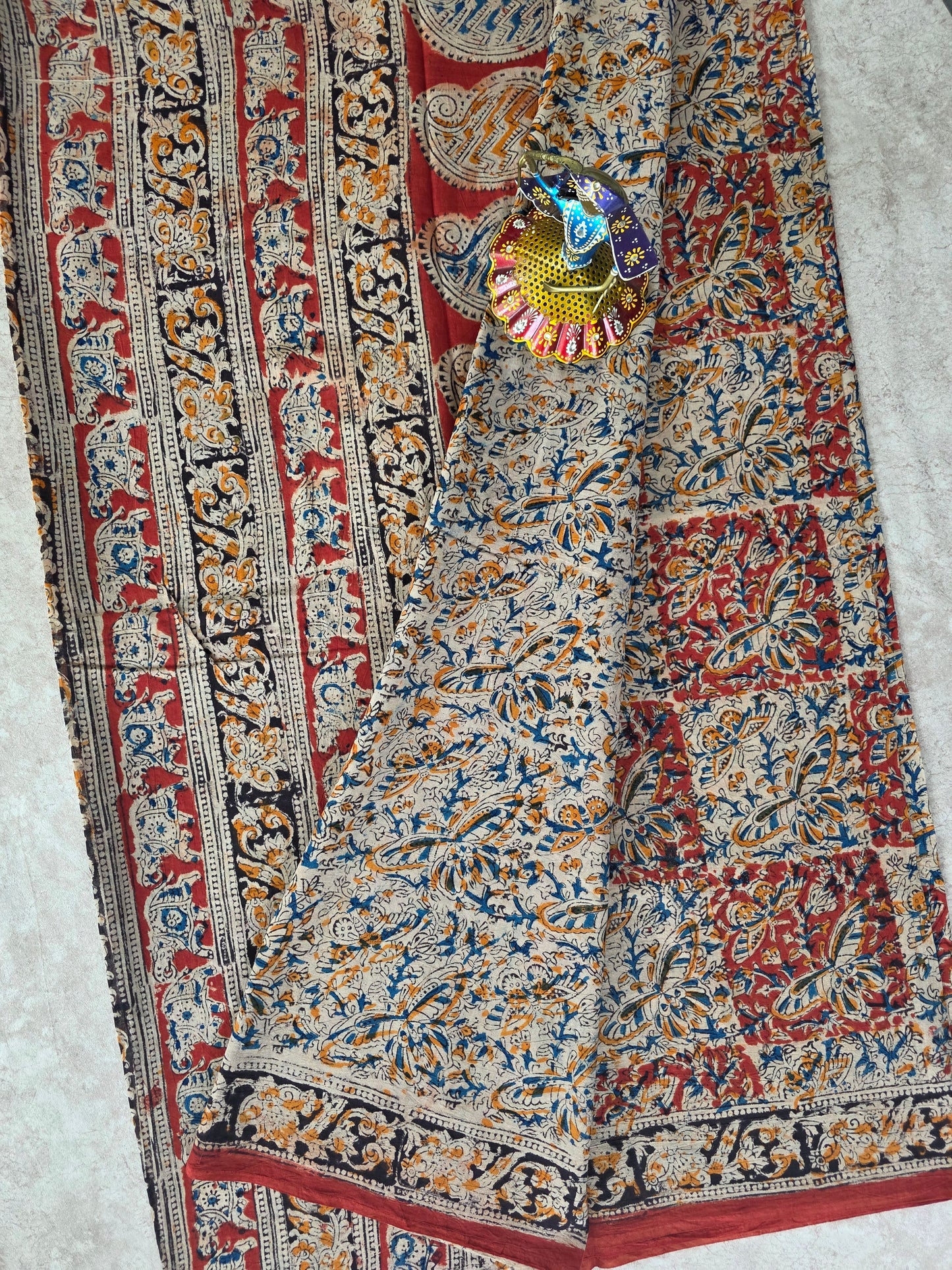 Handblock pure kalamkari cotton saree  - HS9