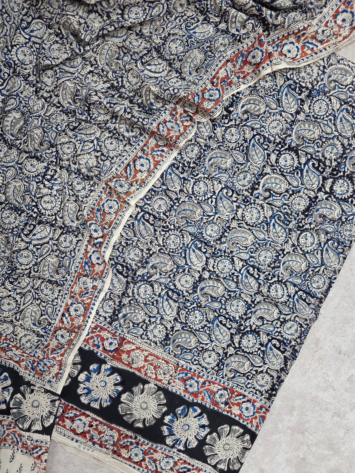 Handblock pure kalamkari cotton with border (2 pc set) - AK503