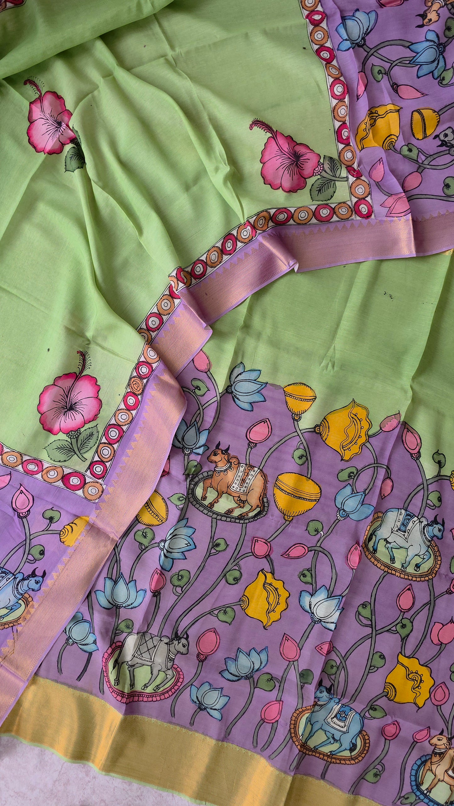 Handcrafted Kalahasthi Penkalamkari bangalore silk set - KH121