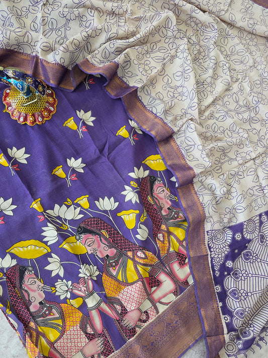 Premium Chennuri pure authentic kalamkari silk with kanchi border -AKS2