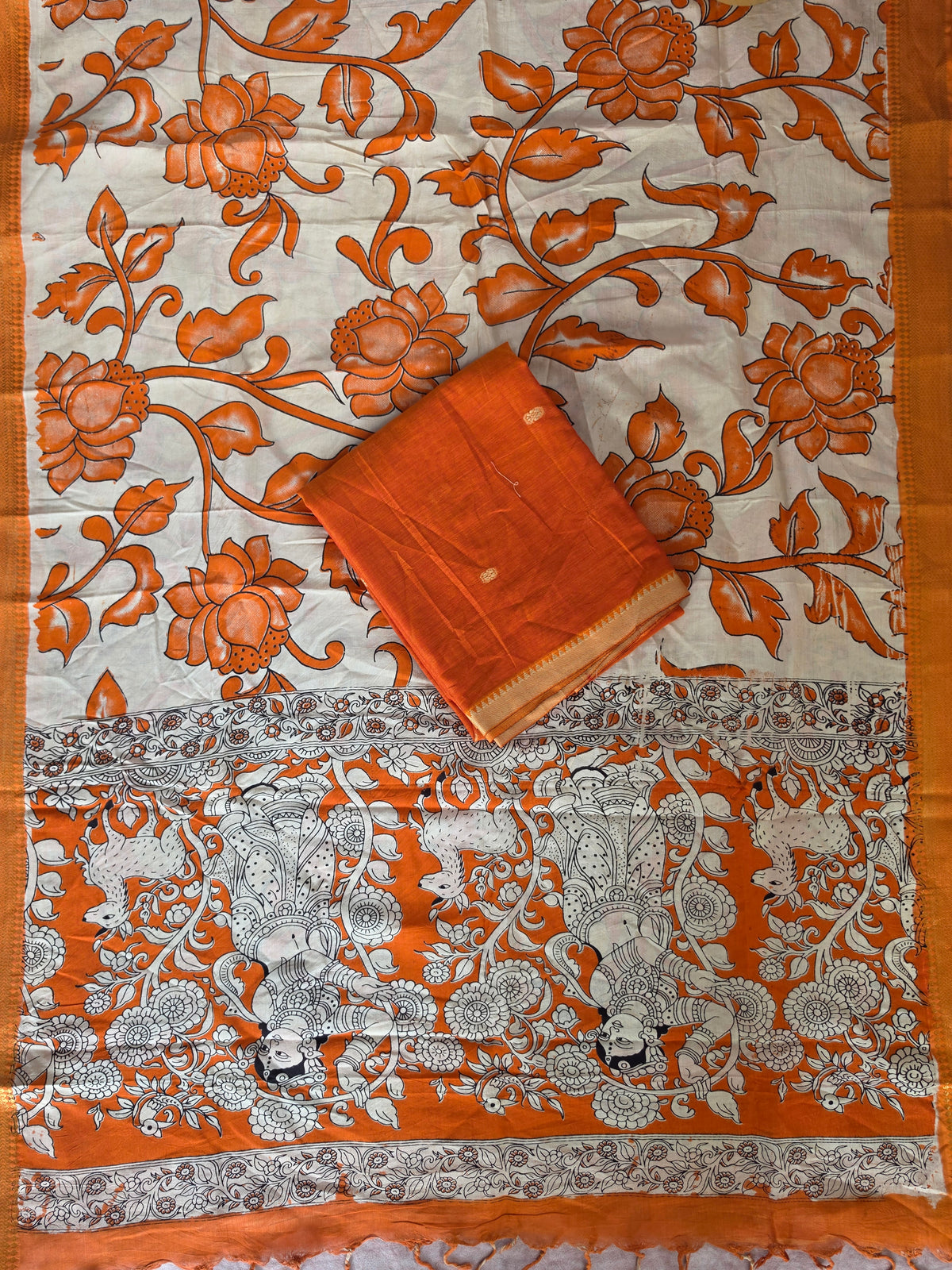 Fusion Narayanapet with handcrafted chennuri silk kalamkari duppatta -NA891