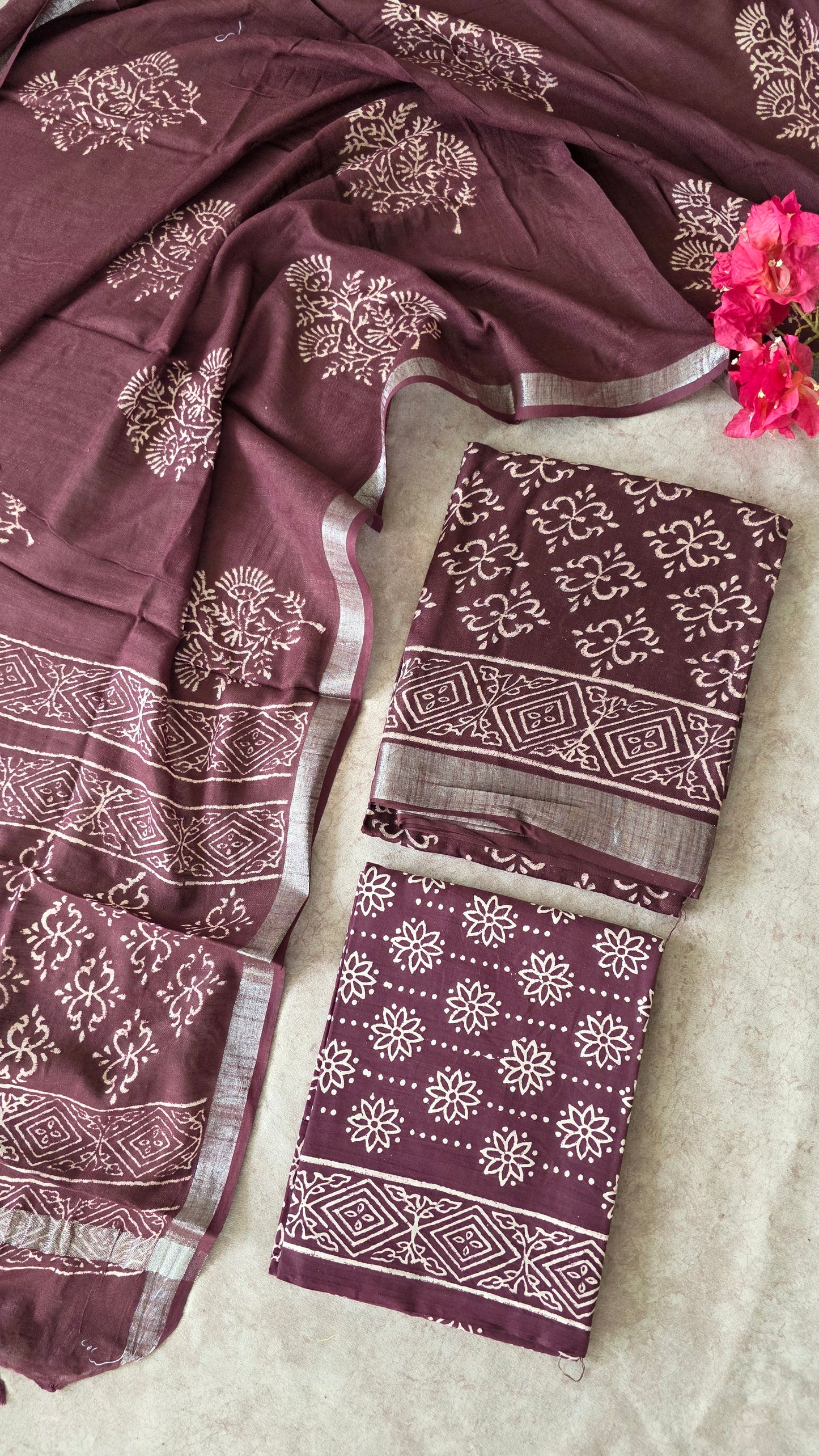 Handblock Jaipuri linen cotton set - JA743