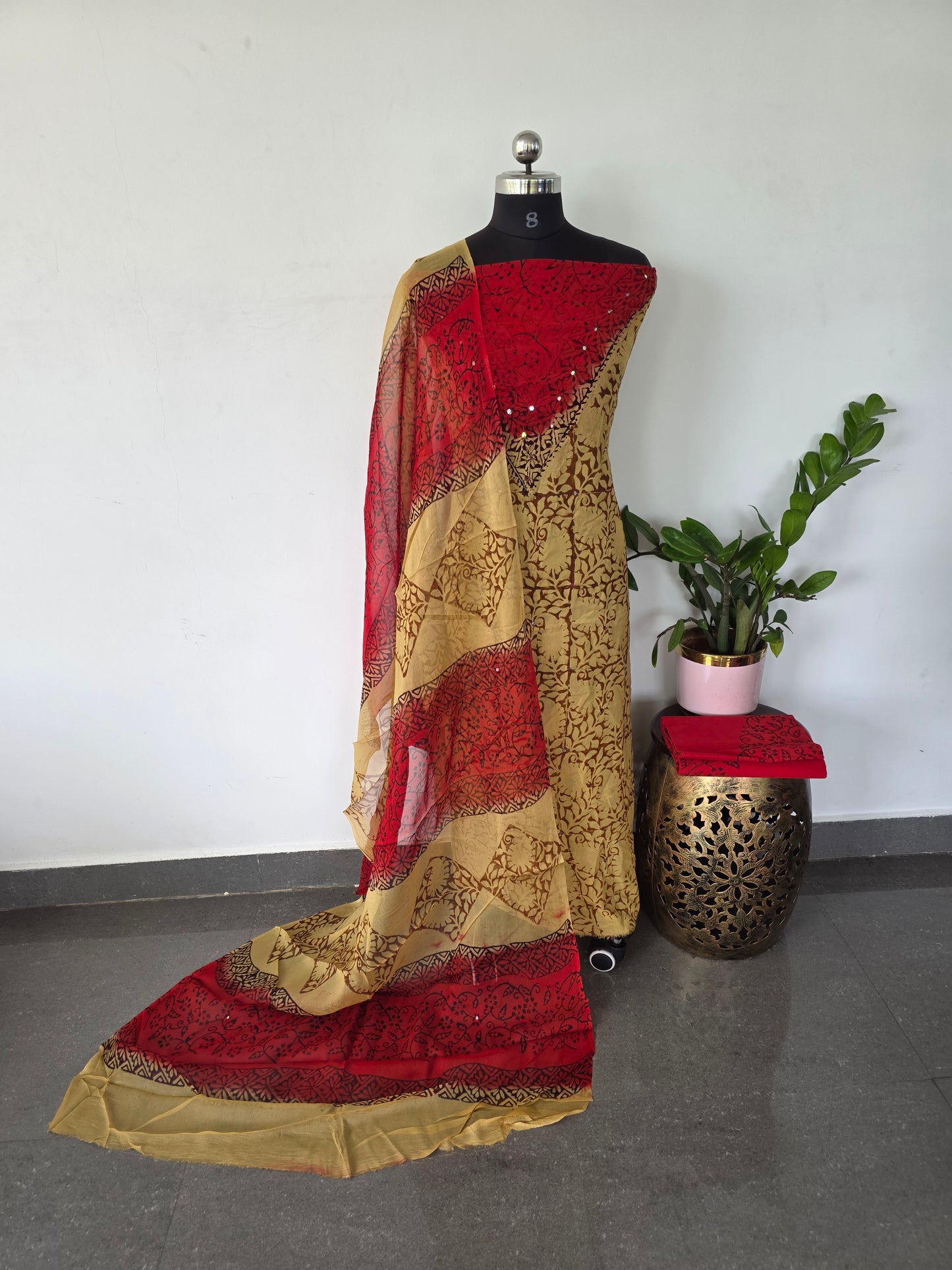 Handblock georgette salwar set with handwork mirror work- GE80