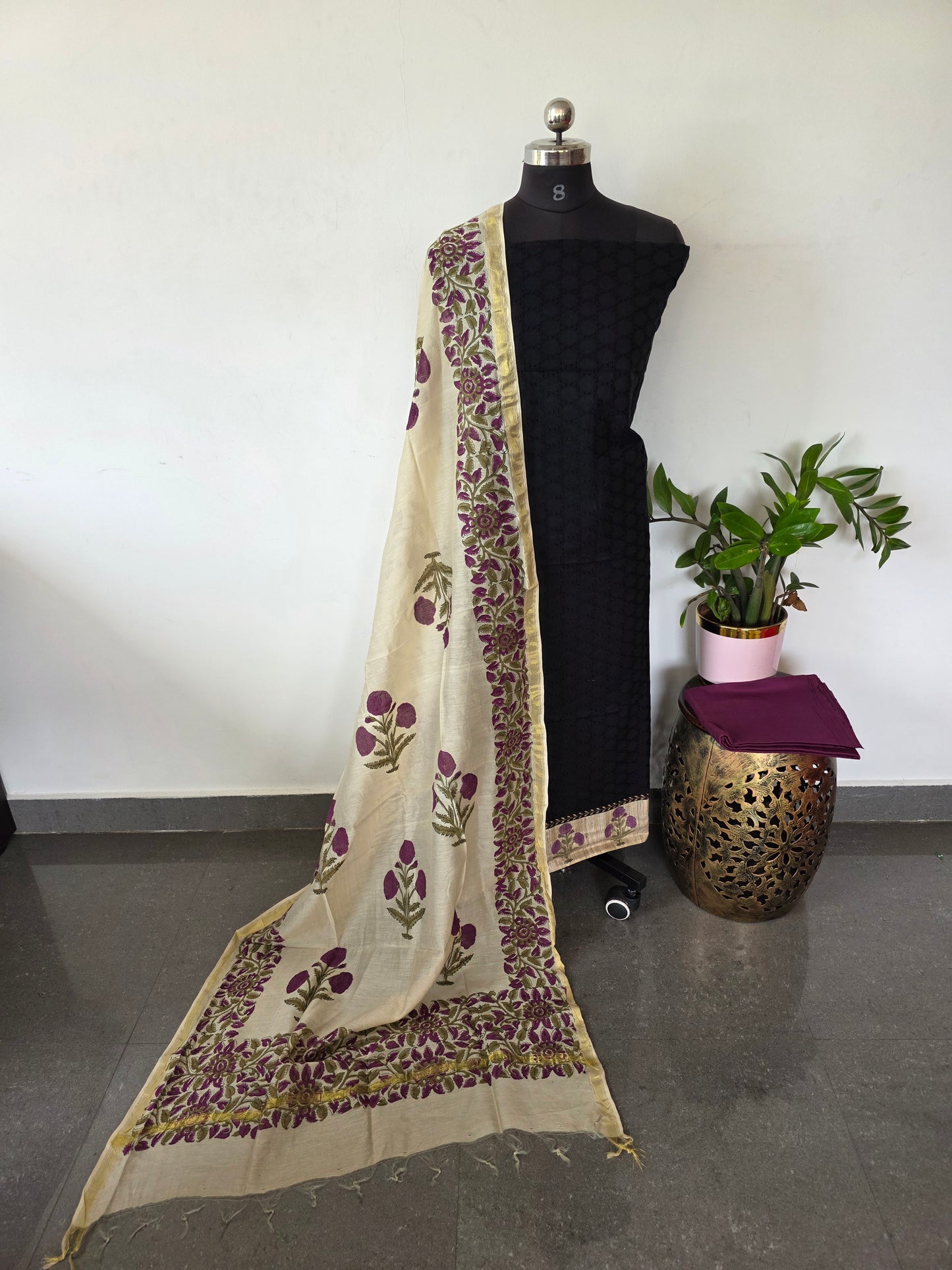 Hakoba cotton set with chanderi silk shawl - JA813