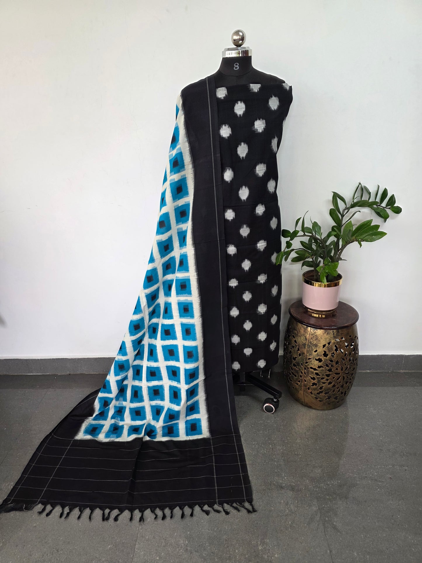 Handloom Double ikkat cotton with double ikkat duppatta- NV405