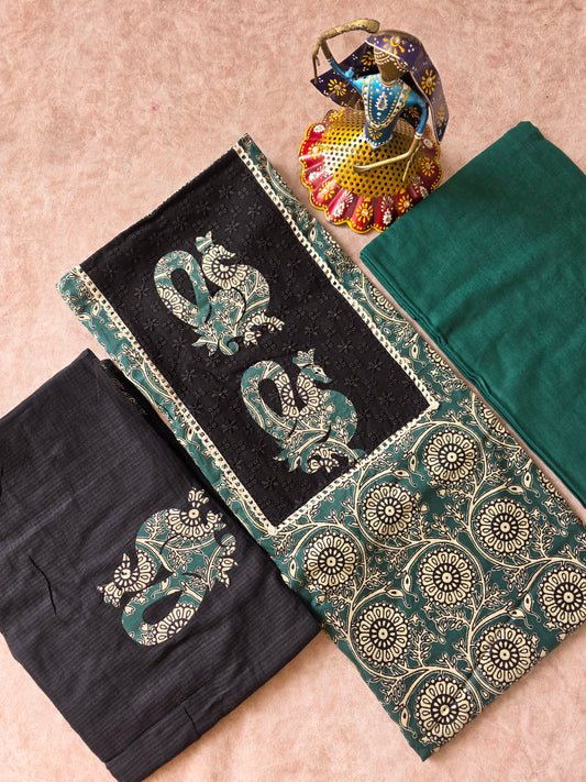 Pure cotton with appliqué work - green