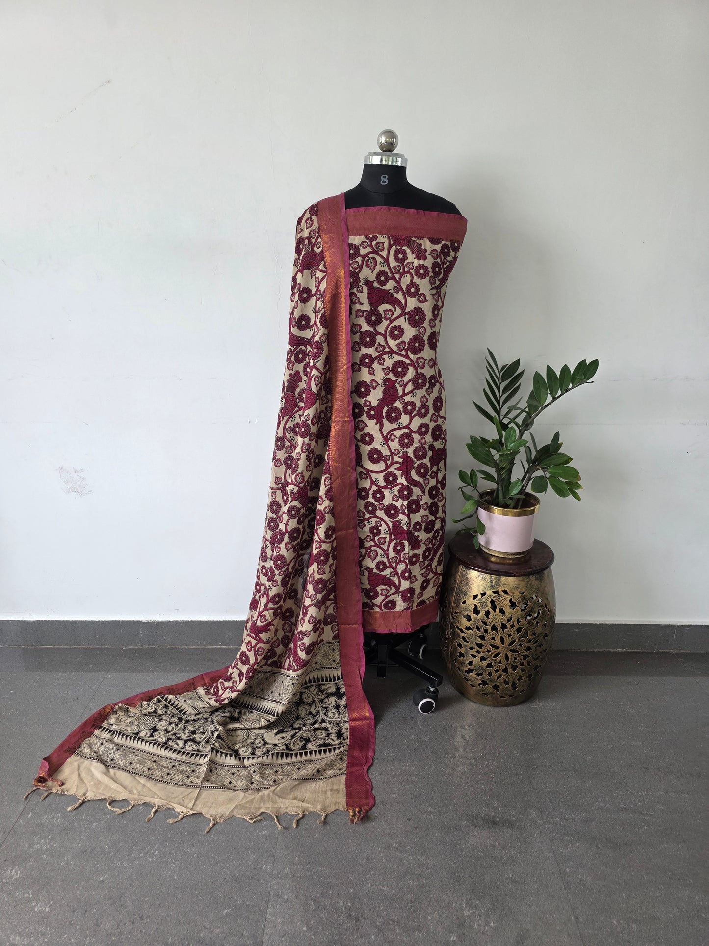 Premium Chennuri pure kalamkari silk with nizam border -ZM1