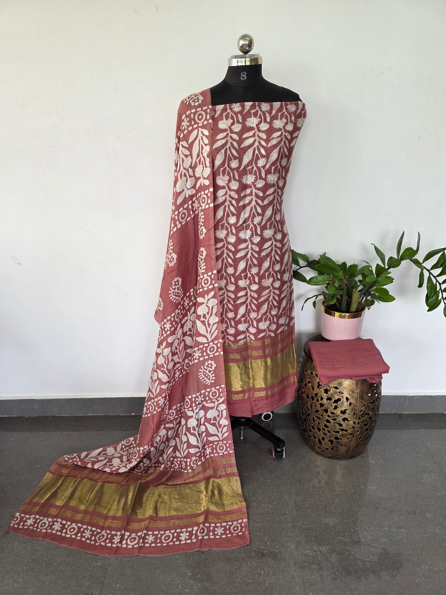 Gadwal batik silk set with lagdi patta - BA507