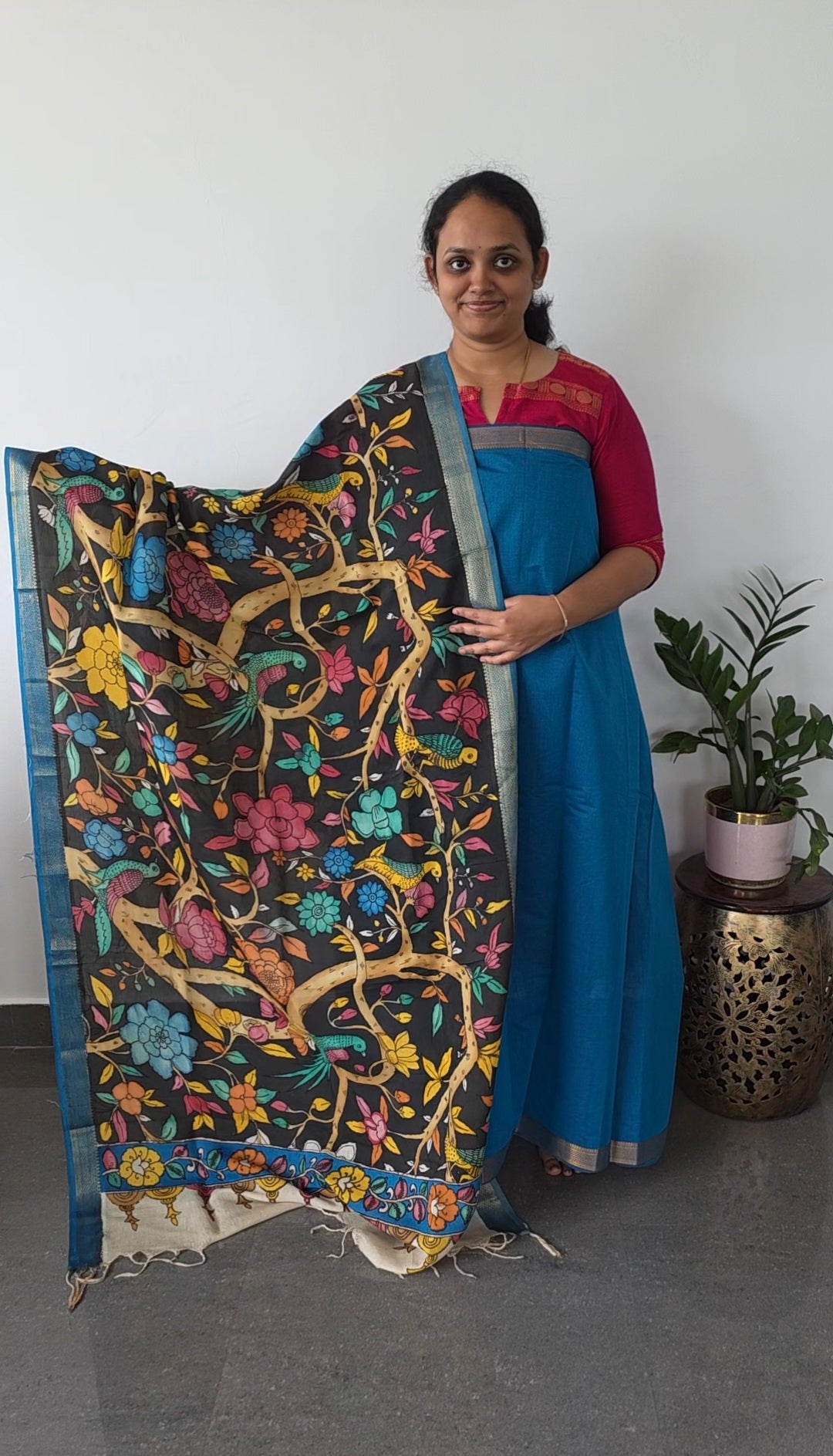 Premium mangalagiri handloom cotton with pure pen kalamkari duppatta -115