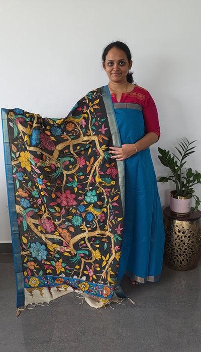 Premium mangalagiri handloom cotton with pure pen kalamkari dupatta -115